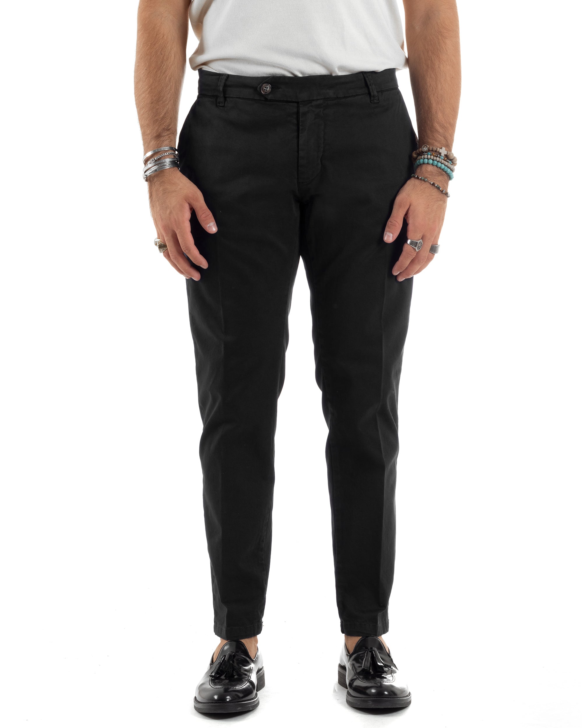 Pantaloni Uomo Tasca America Con Abbottonatura Allungata Cotone Invernale Capri Sartoriale Slim Nero GIOSAL-P6172A