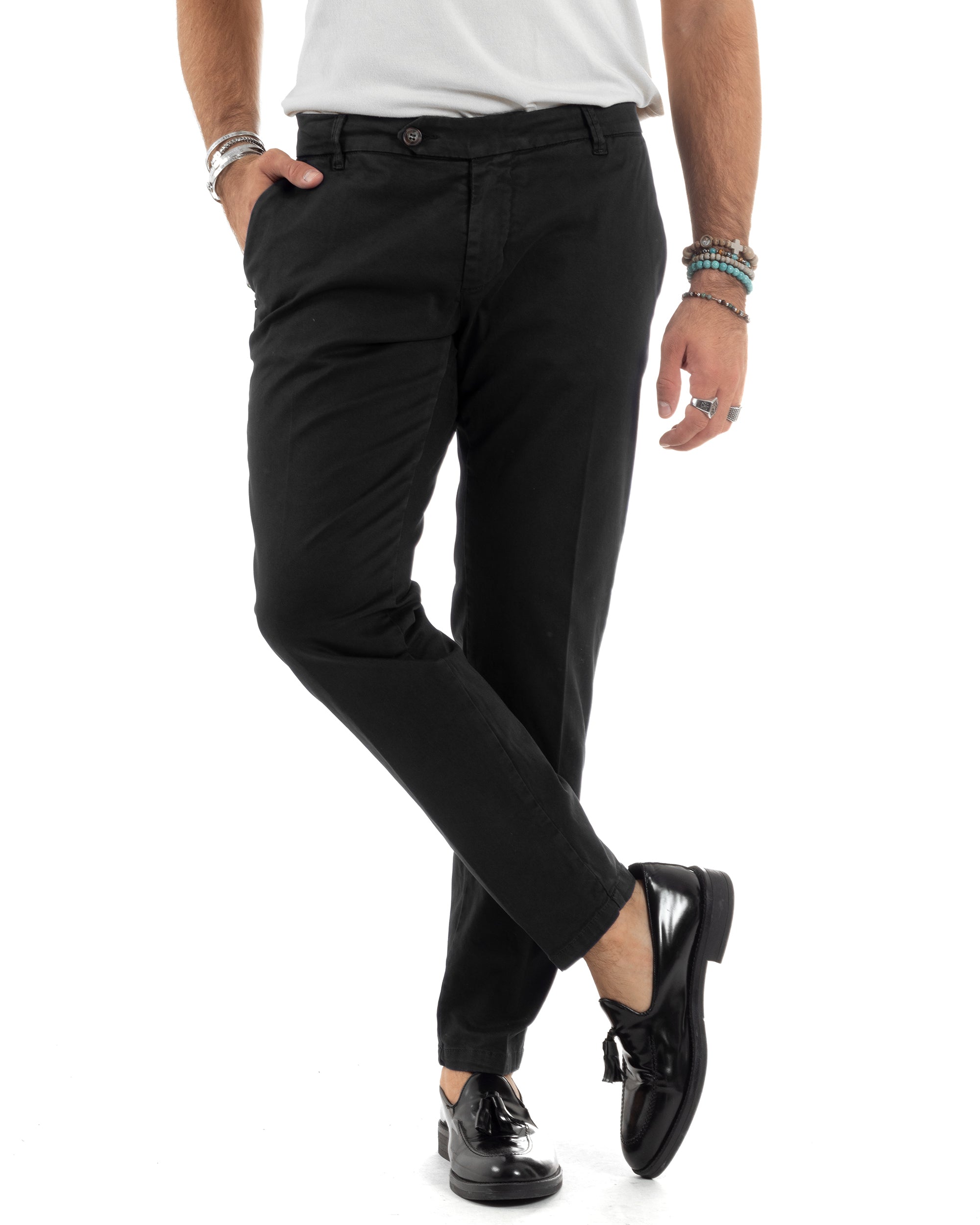 Pantaloni Uomo Tasca America Con Abbottonatura Allungata Cotone Invernale Capri Sartoriale Slim Nero GIOSAL-P6172A