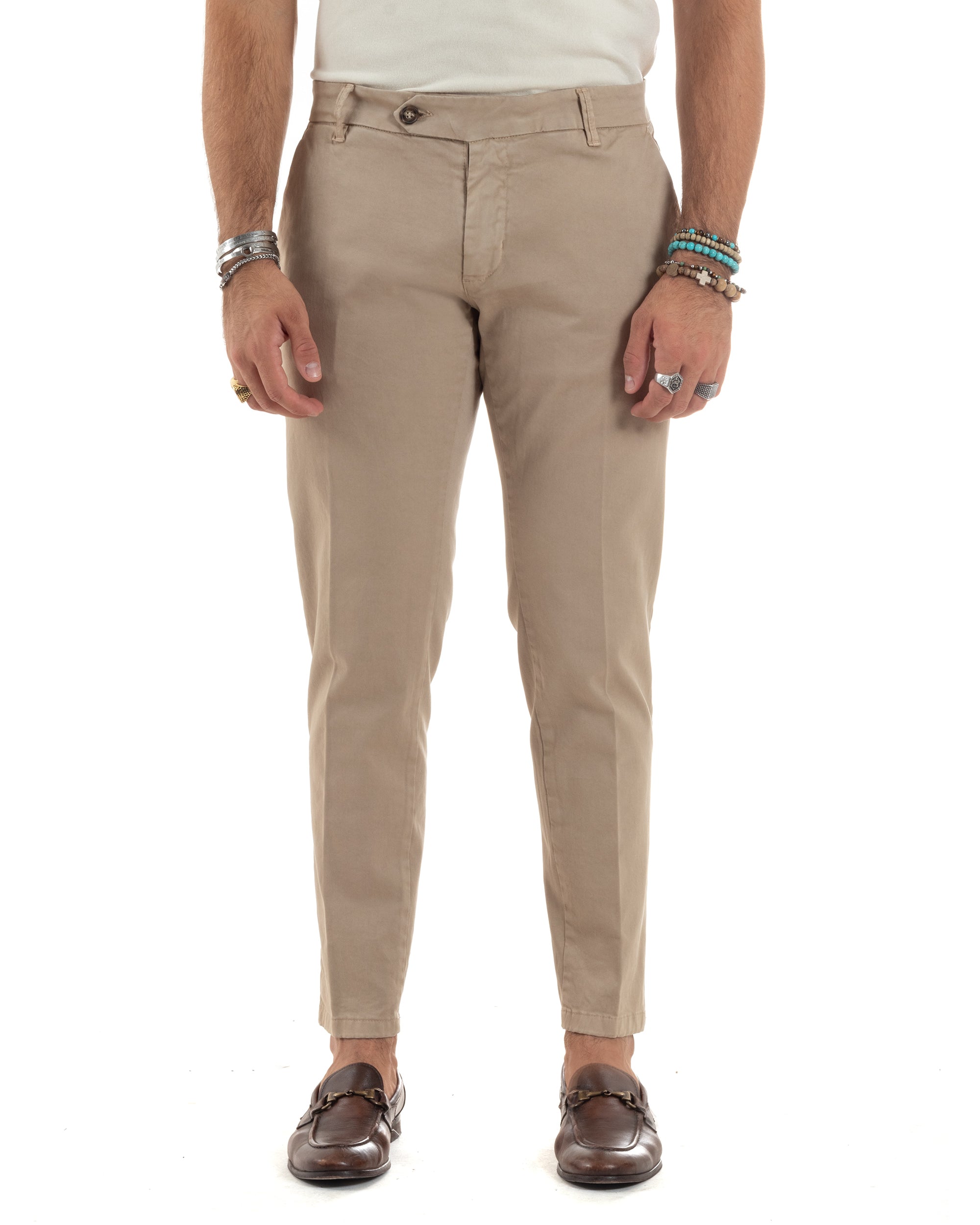 Pantaloni Uomo Tasca America Con Abbottonatura Allungata Cotone Invernale Capri Sartoriale Slim Beige GIOSAL-P6174A