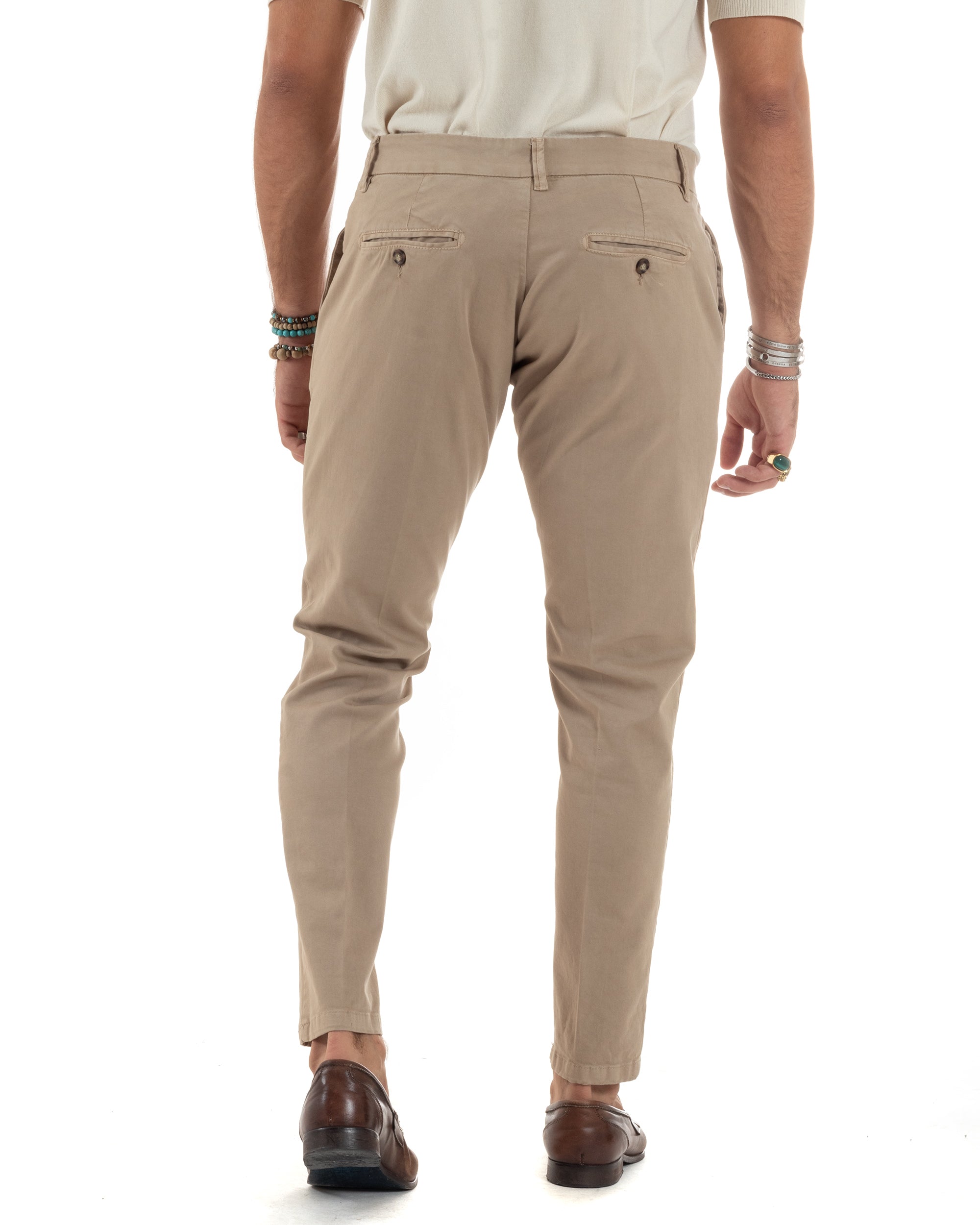 Pantaloni Uomo Tasca America Con Abbottonatura Allungata Cotone Invernale Capri Sartoriale Slim Beige GIOSAL-P6174A