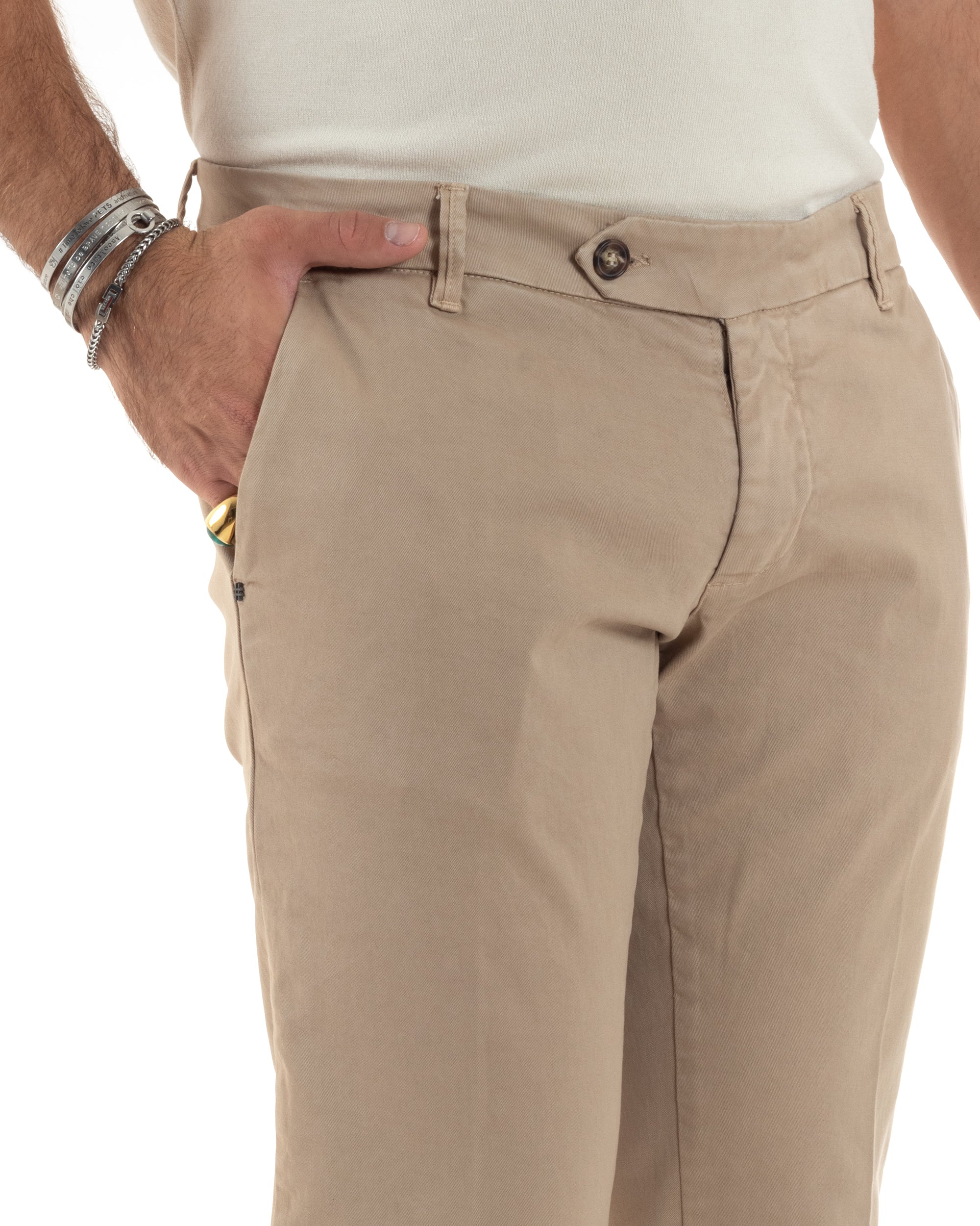 Pantaloni Uomo Tasca America Con Abbottonatura Allungata Cotone Invernale Capri Sartoriale Slim Beige GIOSAL-P6174A