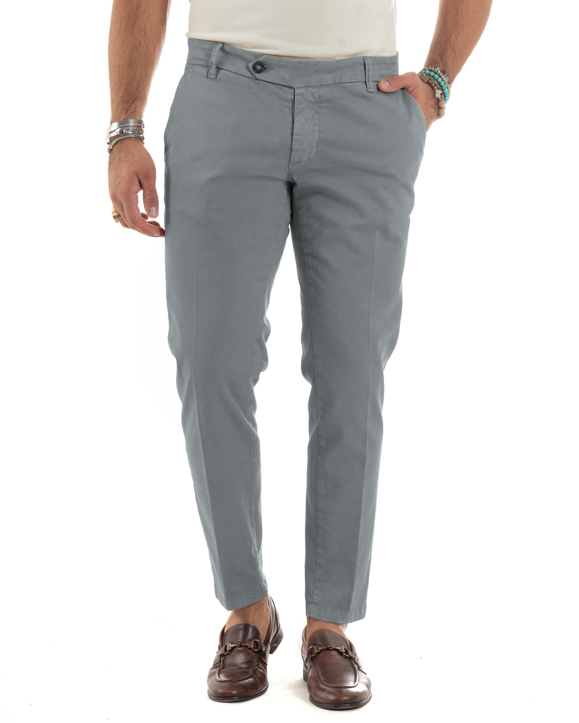 Pantaloni Uomo Tasca America Con Abbottonatura Allungata Cotone Invernale Capri Sartoriale Slim Grigio GIOSAL-P6175A