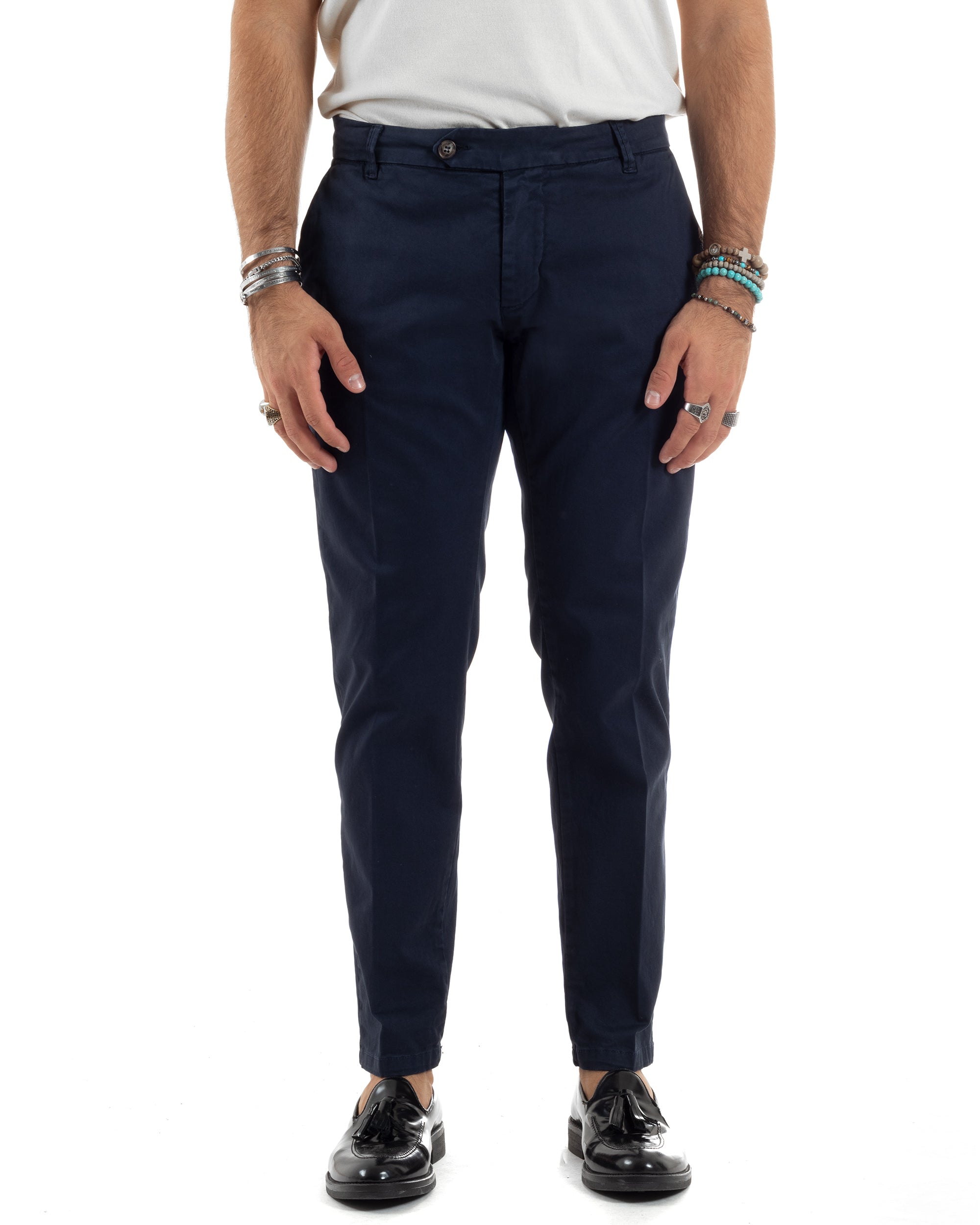 Pantaloni Uomo Tasca America Con Abbottonatura Allungata Cotone Invernale Capri Sartoriale Slim Blu GIOSAL-P6176A