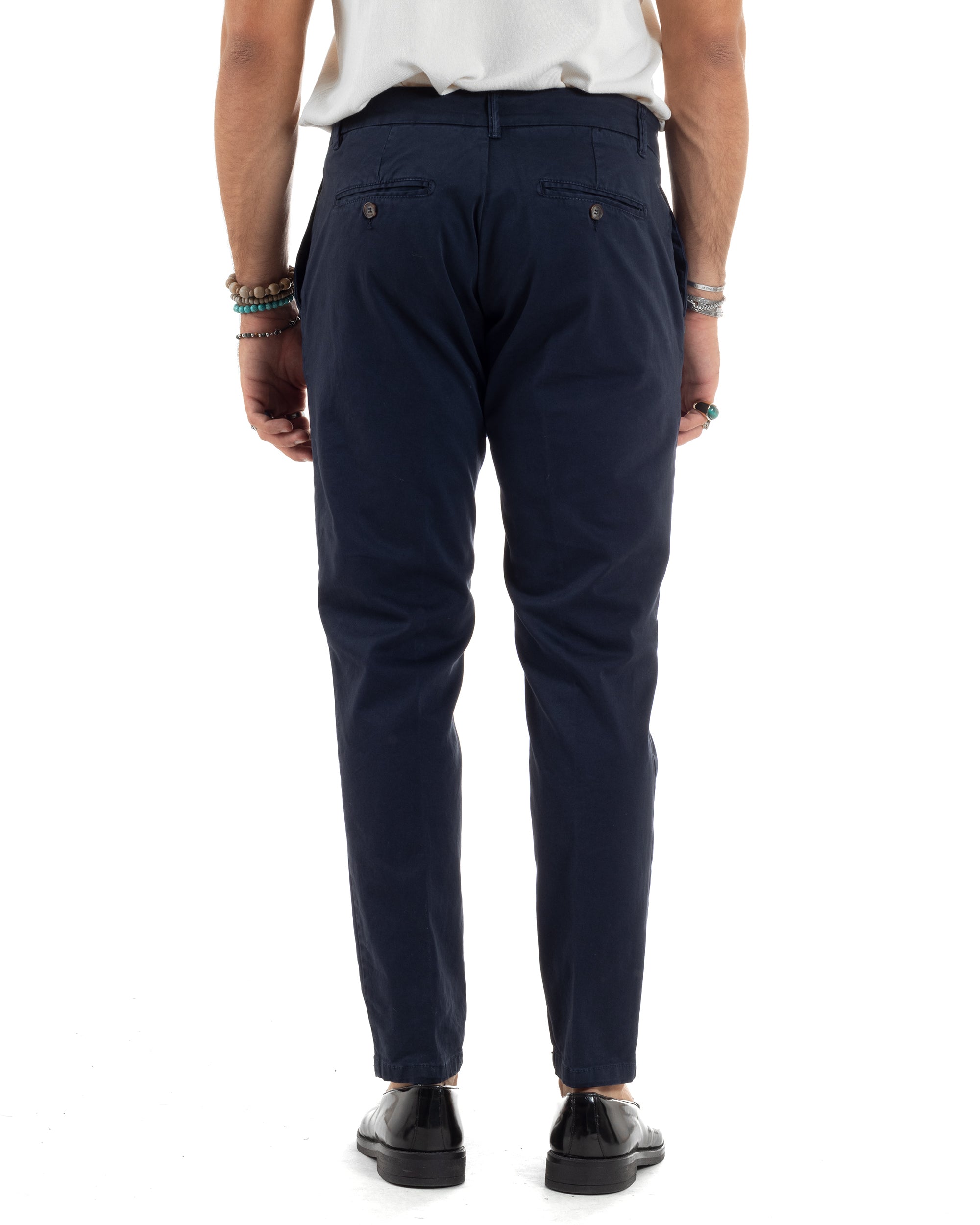 Pantaloni Uomo Tasca America Con Abbottonatura Allungata Cotone Invernale Capri Sartoriale Slim Blu GIOSAL-P6176A