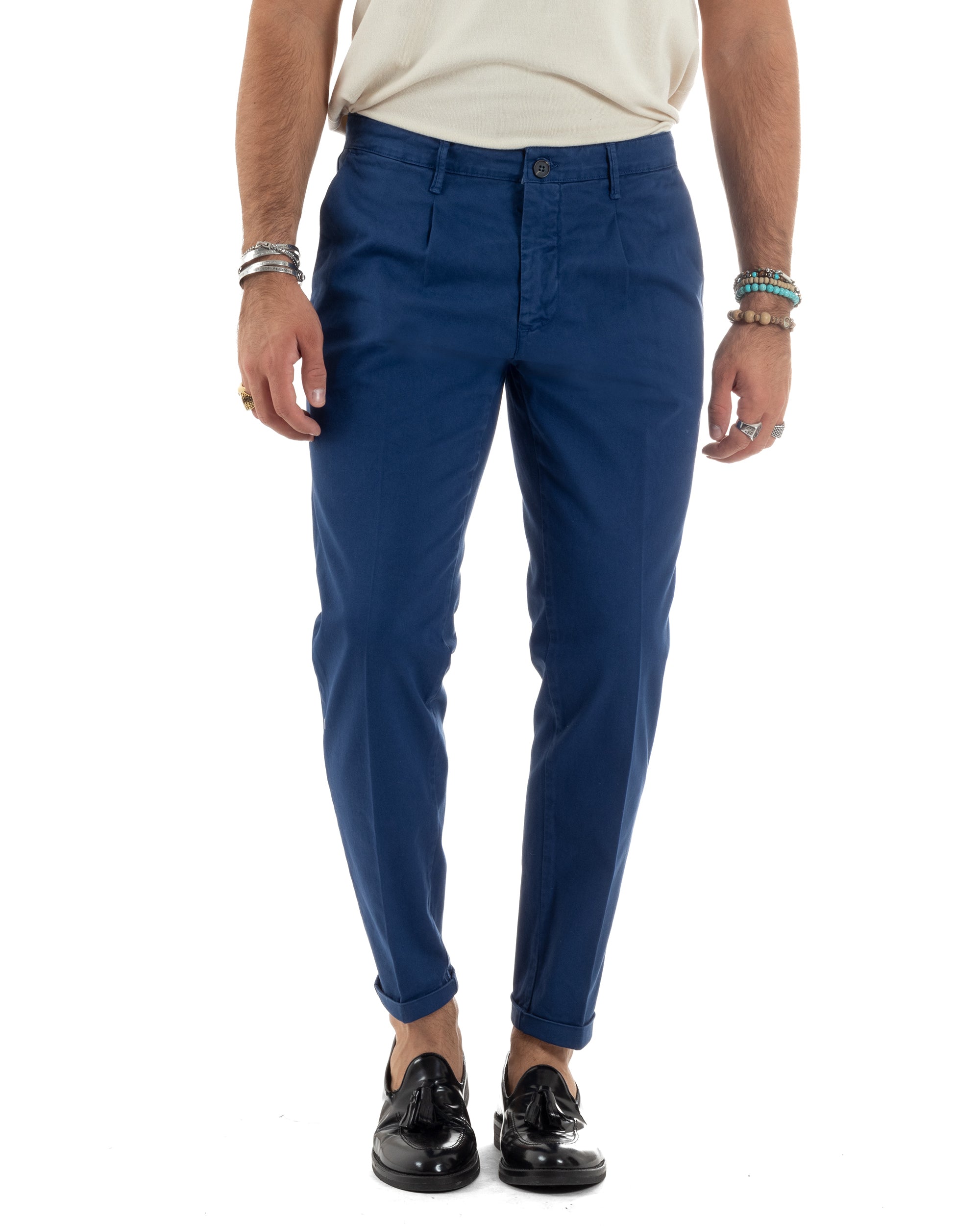 Pantaloni Uomo Tasca America Chinos Cotone Invernale Capri Basic Sartoriale Slim Fit Casual Blu Royal GIOSAL-P6178A