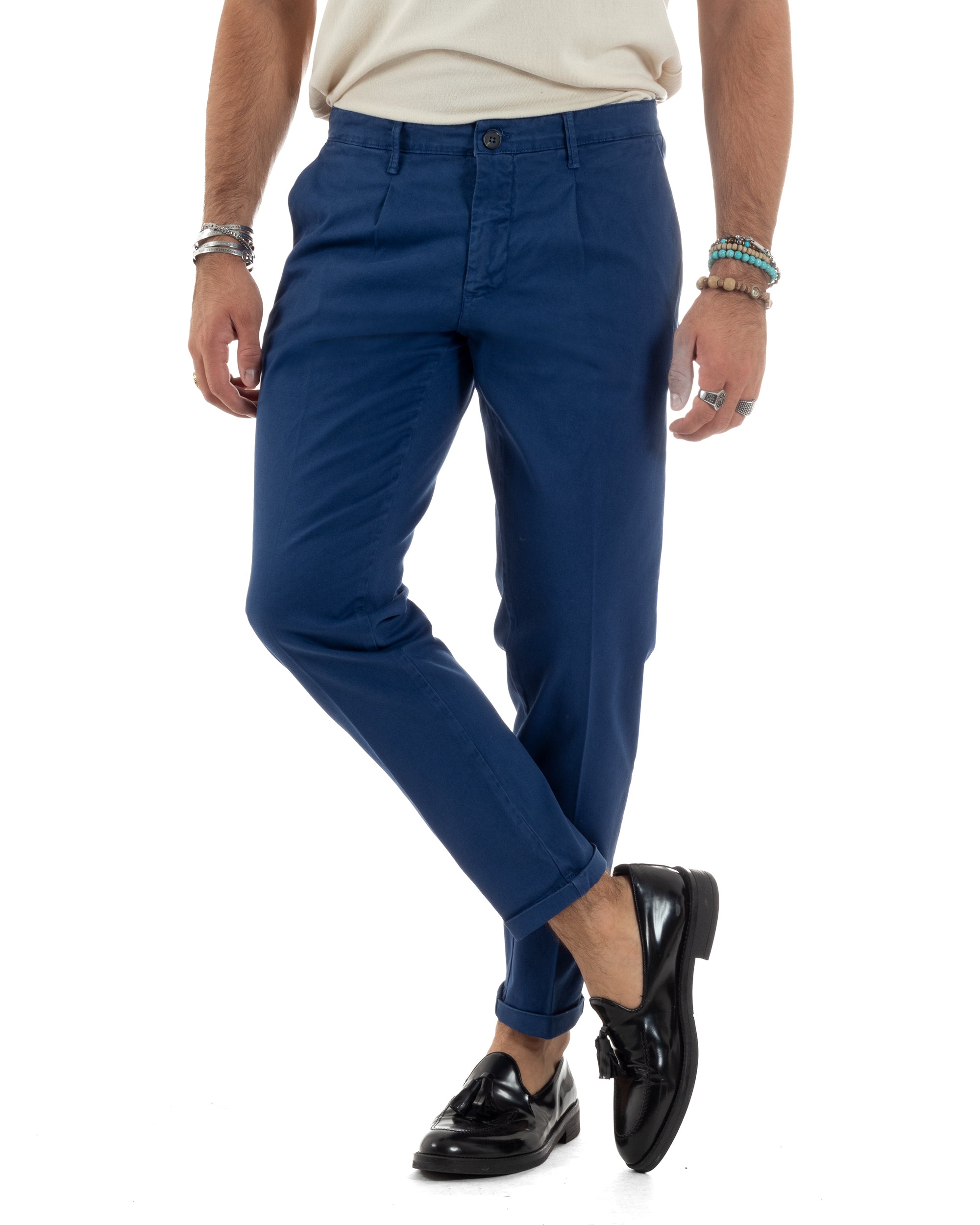 Pantaloni Uomo Tasca America Chinos Cotone Invernale Capri Basic Sartoriale Slim Fit Casual Blu Royal GIOSAL-P6178A