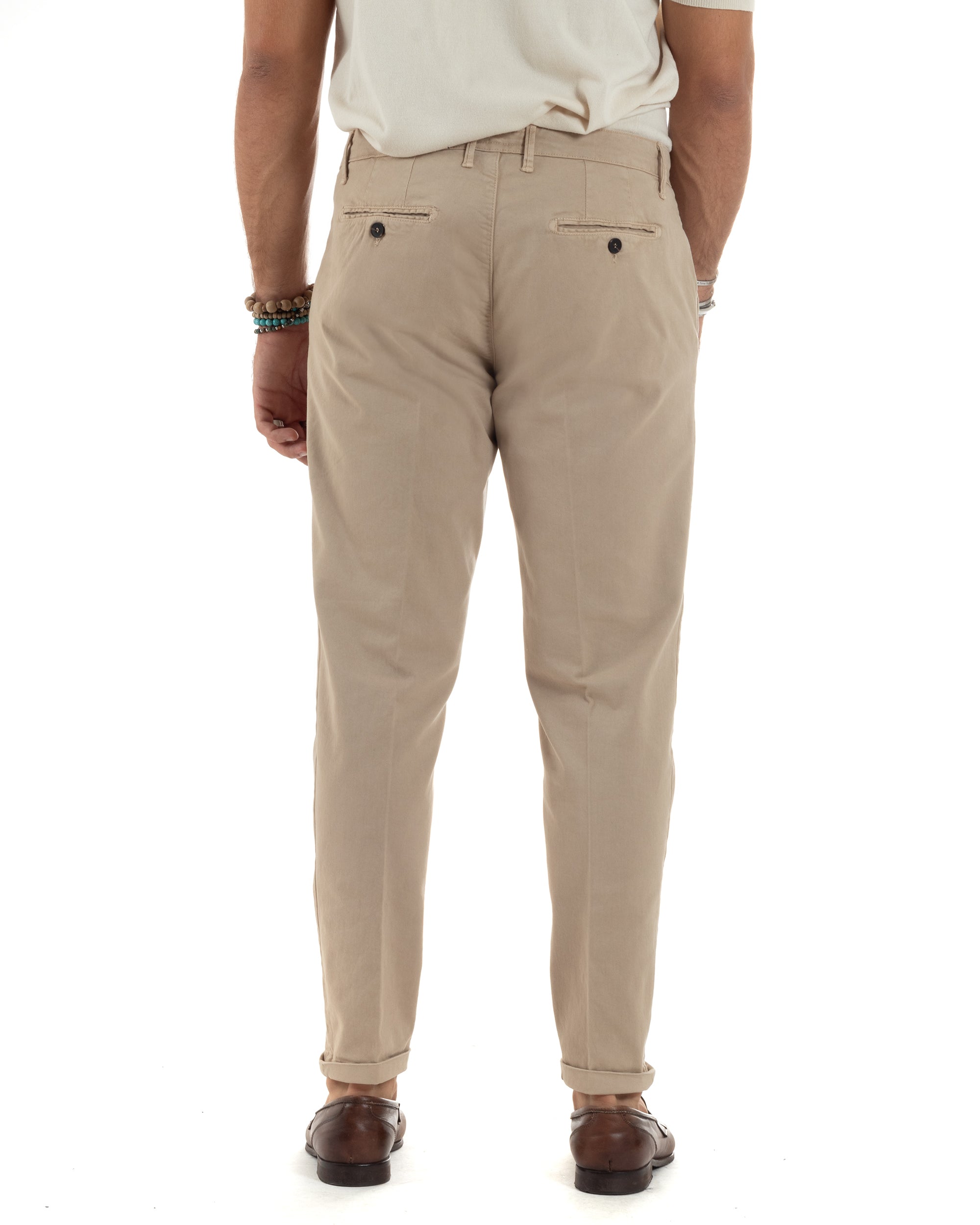 Pantaloni Uomo Tasca America Chinos Cotone Invernale Capri Basic Sartoriale Slim Fit Casual Beige GIOSAL-P6179A