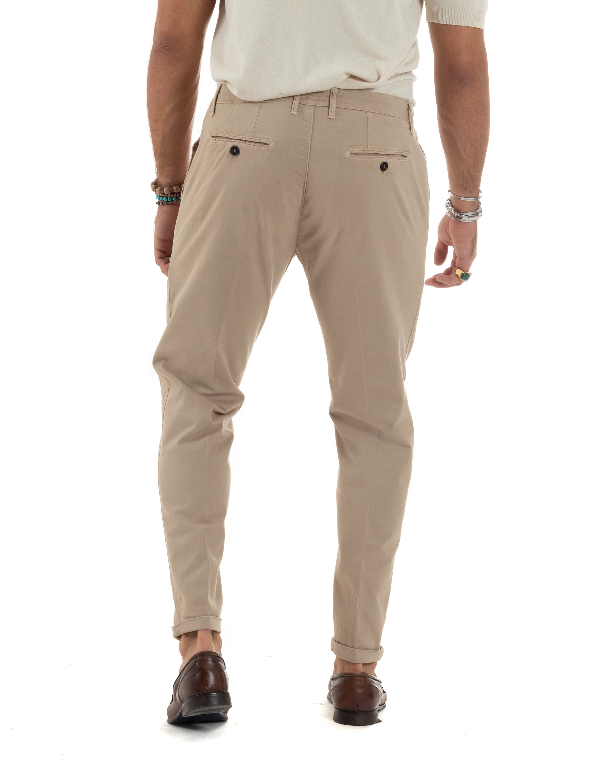 Pantaloni Uomo Tasca America Chinos Cotone Invernale Capri Basic Sartoriale Slim Fit Casual Beige GIOSAL-P6179A