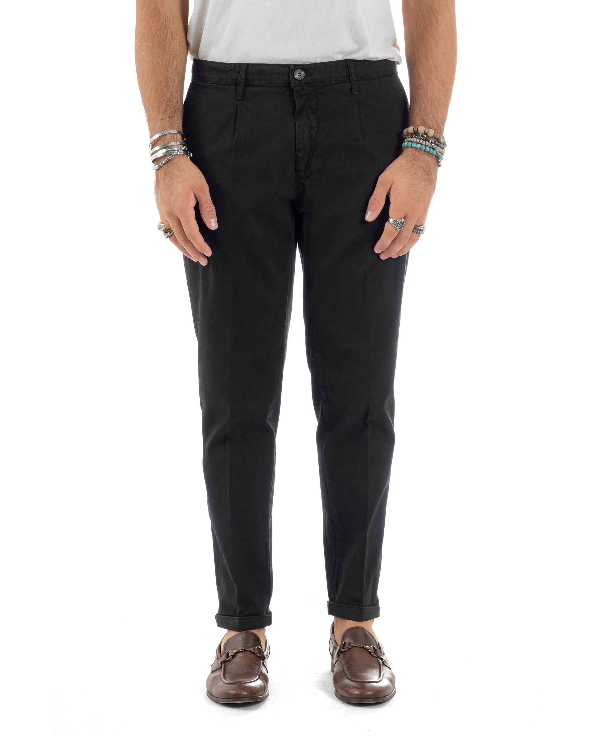 Pantaloni Uomo Tasca America Chinos Cotone Invernale Capri Basic Sartoriale Slim Fit Casual Nero GIOSAL-P6180A