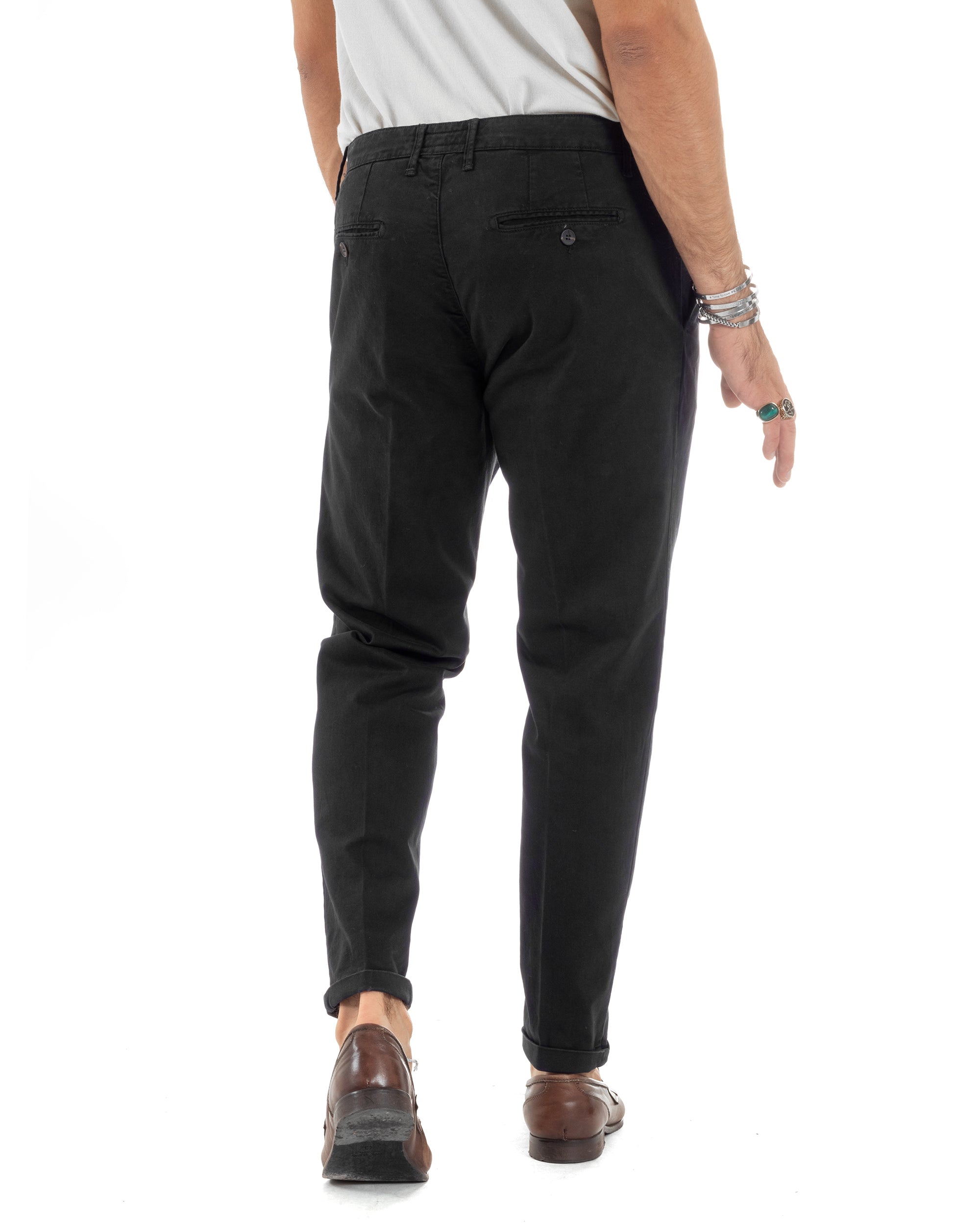 Pantaloni Uomo Tasca America Chinos Cotone Invernale Capri Basic Sartoriale Slim Fit Casual Nero GIOSAL-P6180A