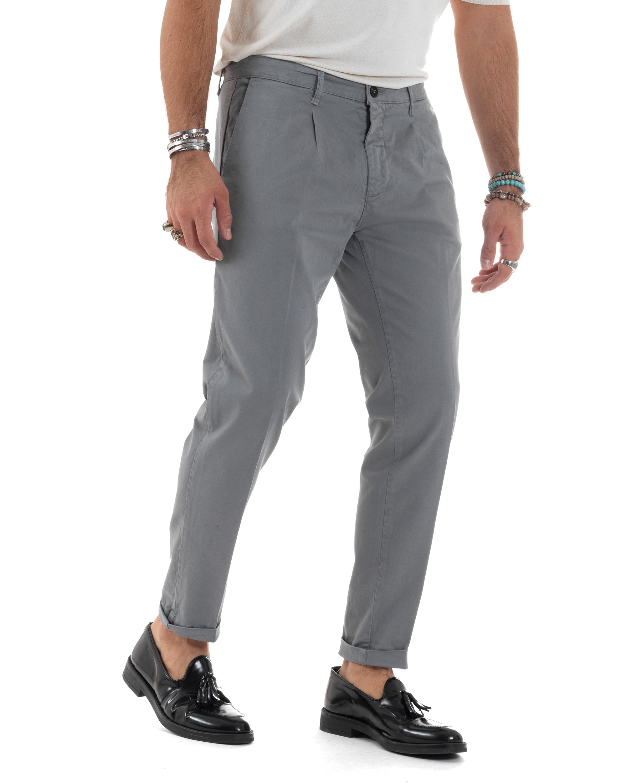 Pantaloni Uomo Tasca America Chinos Cotone Invernale Capri Basic Sartoriale Slim Fit Casual Grigio GIOSAL-P6182A