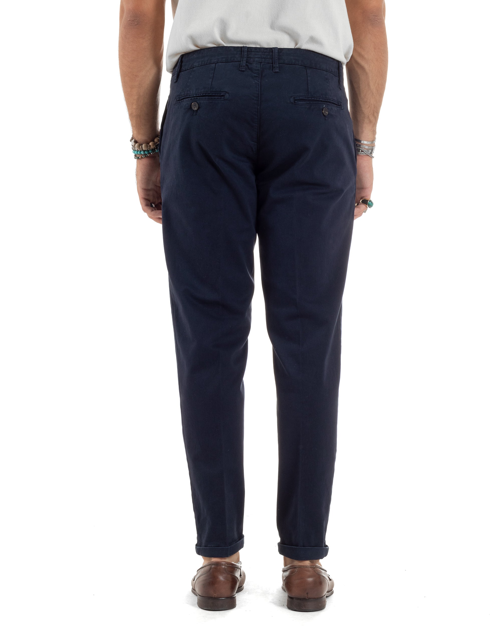 Pantaloni Uomo Tasca America Chinos Cotone Invernale Capri Basic Sartoriale Slim Fit Casual Blu GIOSAL-P6184A