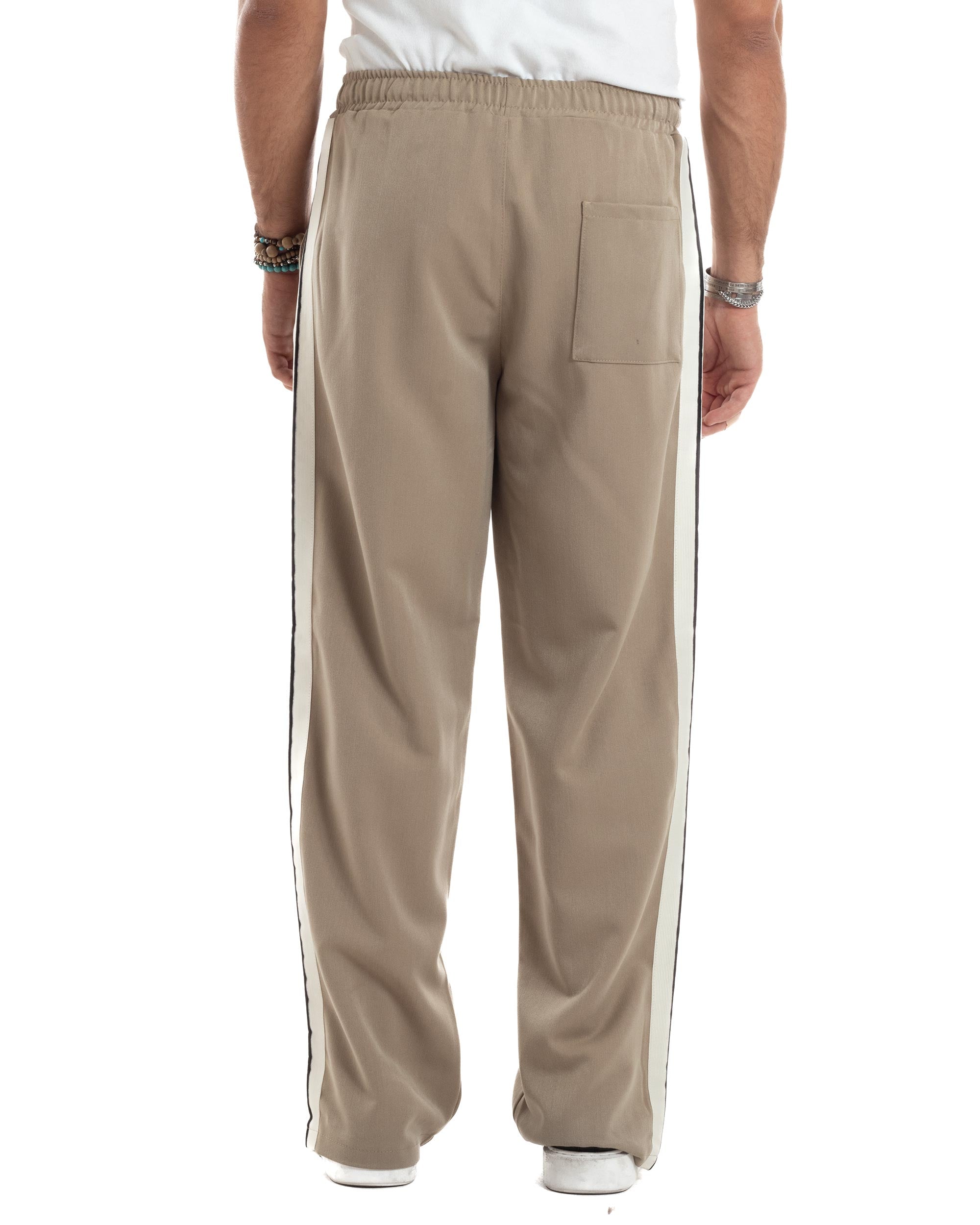 Pantalaccio Uomo Pantaloni Con Coulisse Morbido Viscosa Baggy Fondo Largo Comodo Beige Riga Lato GIOSAL-P6195A