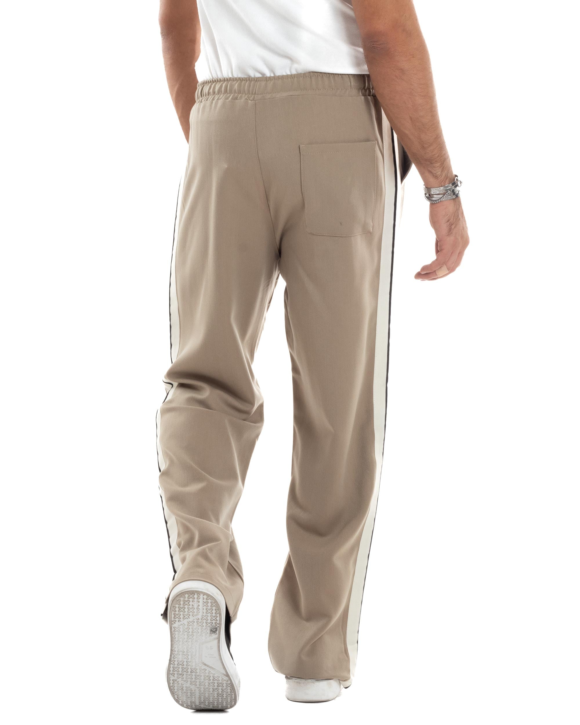 Pantalaccio Uomo Pantaloni Con Coulisse Morbido Viscosa Baggy Fondo Largo Comodo Beige Riga Lato GIOSAL-P6195A