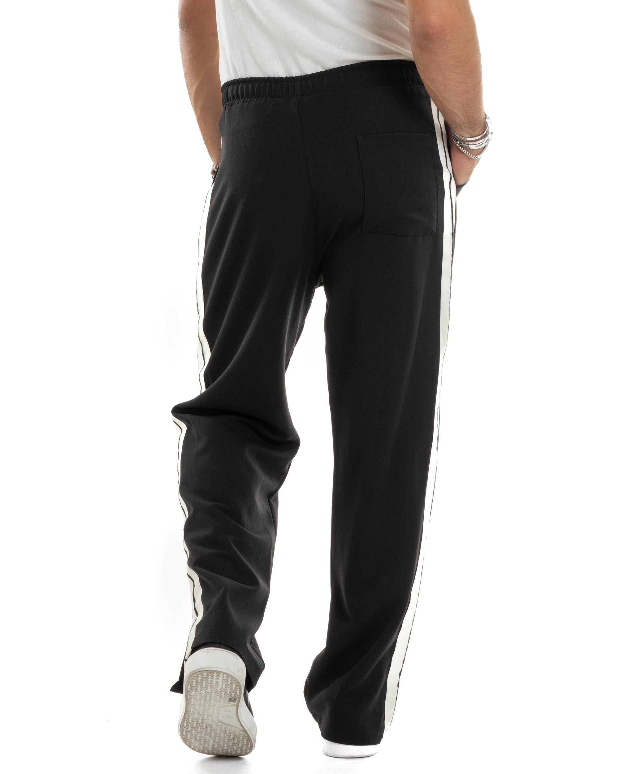 Pantalaccio Uomo Pantaloni Con Coulisse Morbido Viscosa Baggy Fondo Largo Comodo Nero Riga Lato GIOSAL-P6196A