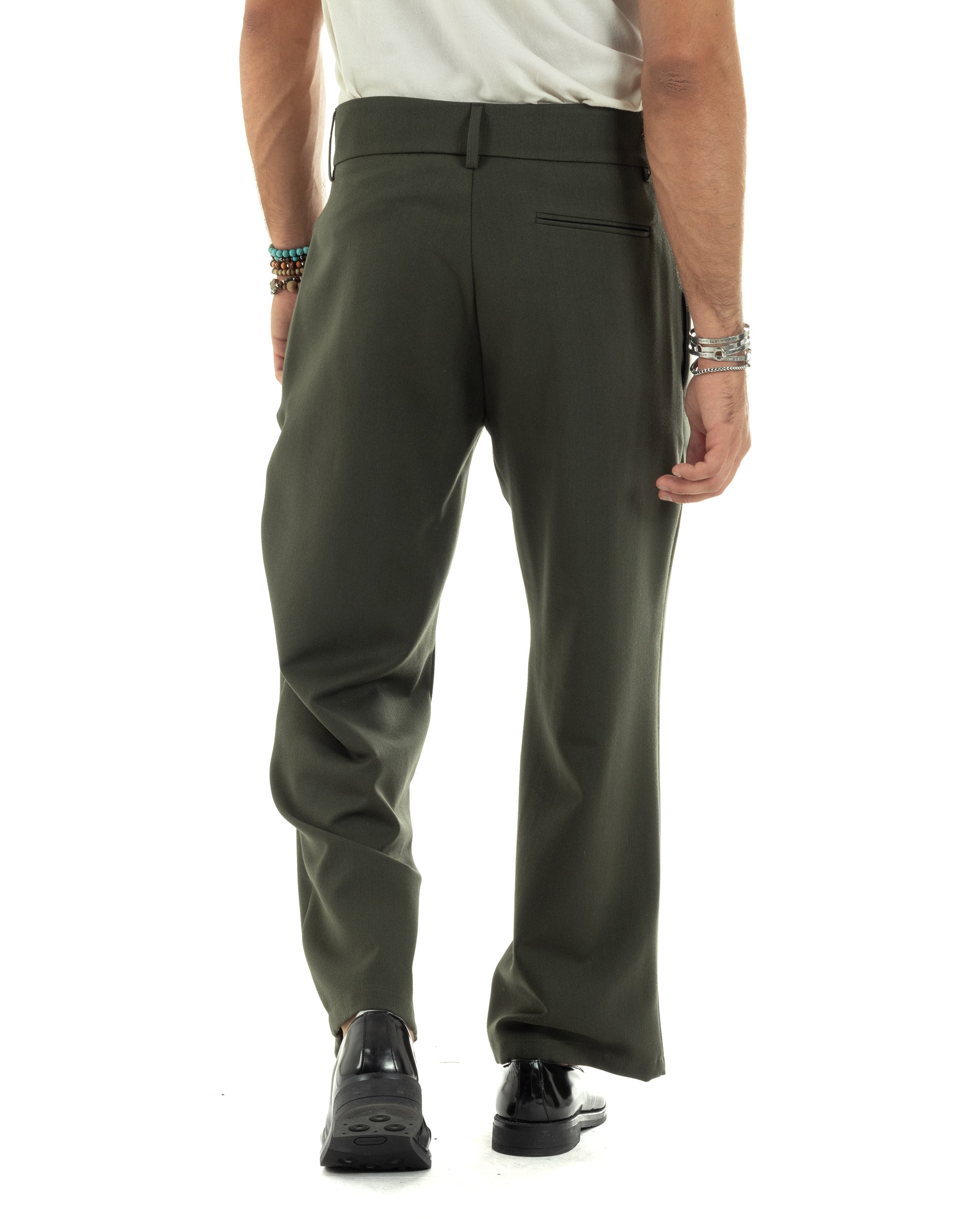 Pantaloni Uomo Viscosa Palazzo Con Pinces Abbottonatura Allungata Fondo Ampio Elegante Wide Leg Comodo Casual Verde GIOSAL-P6198A