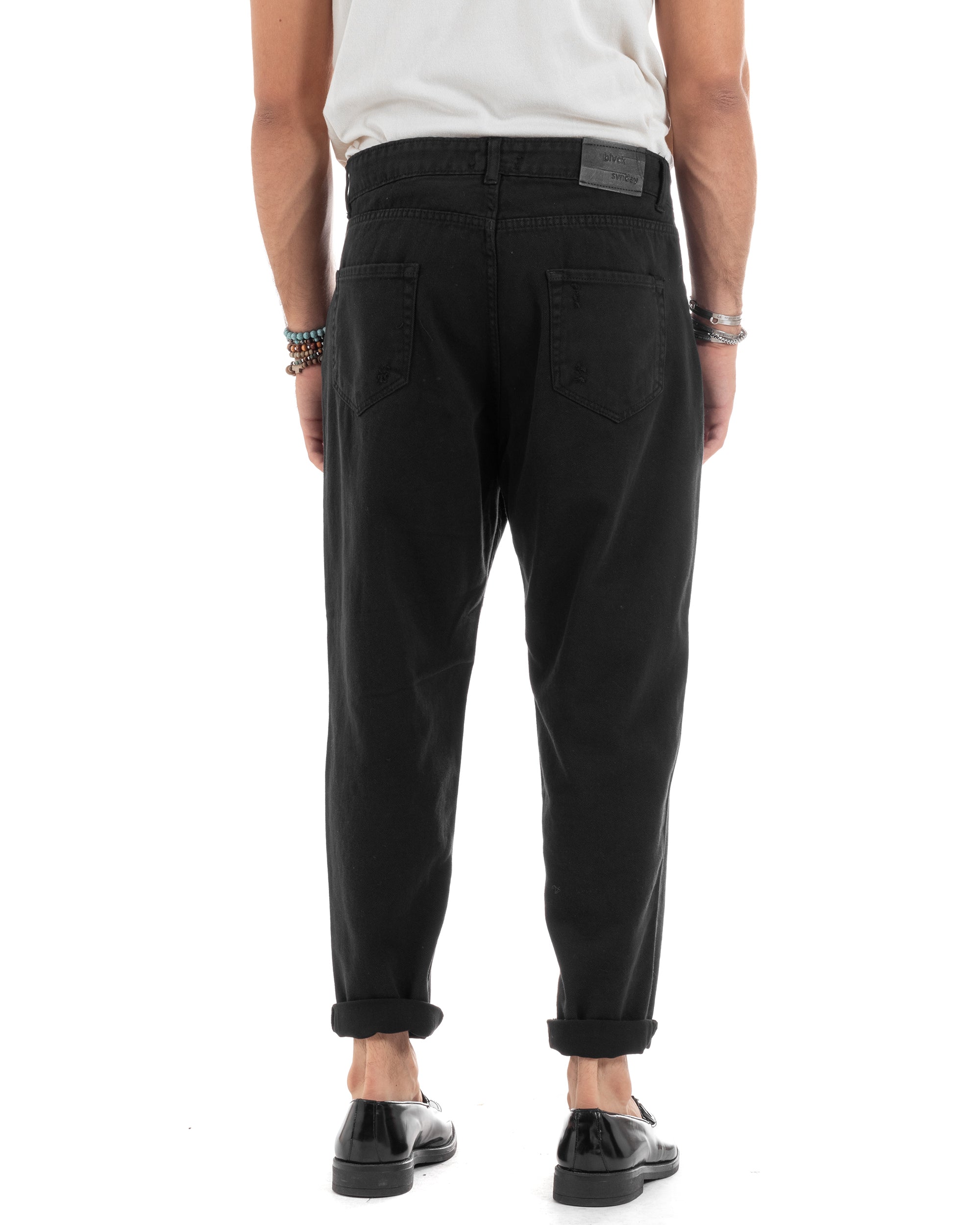 Pantaloni Jeans Uomo Loose Fit Con Rotture Cinque Tasche Casual Tinta Unita Nero GIOSAL-P6199A