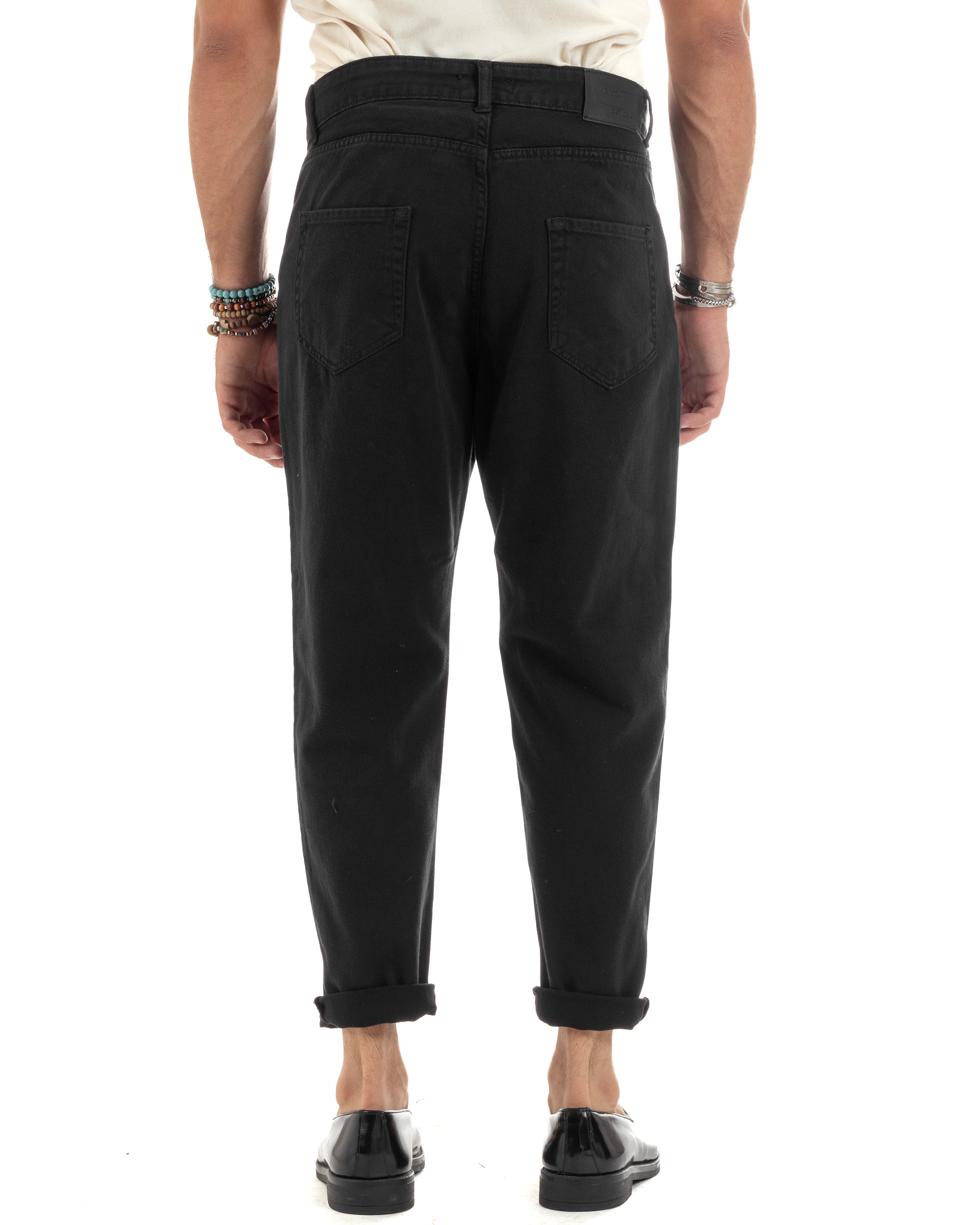 Pantaloni Jeans Uomo Loose Fit Nero Basic Cinque Tasche Casual Tinta Unita Lungo GIOSAL-P6202A