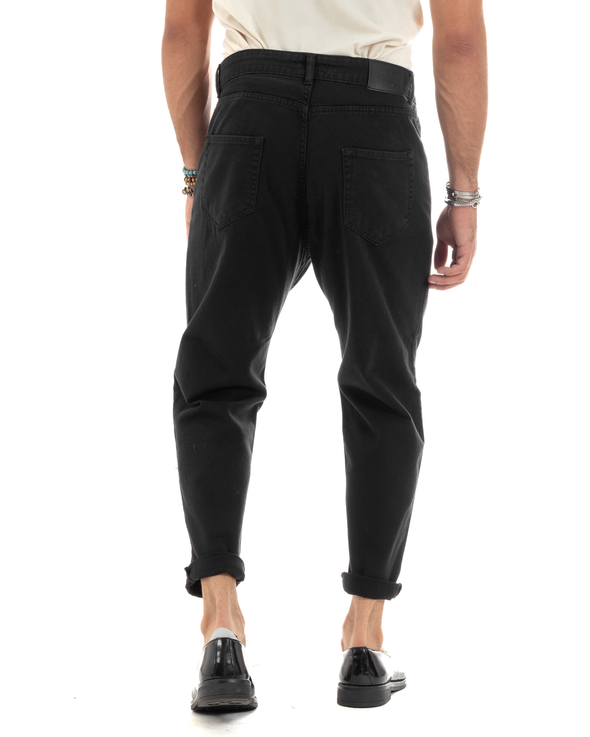 Pantaloni Jeans Uomo Loose Fit Nero Basic Cinque Tasche Casual Tinta Unita Lungo GIOSAL-P6202A