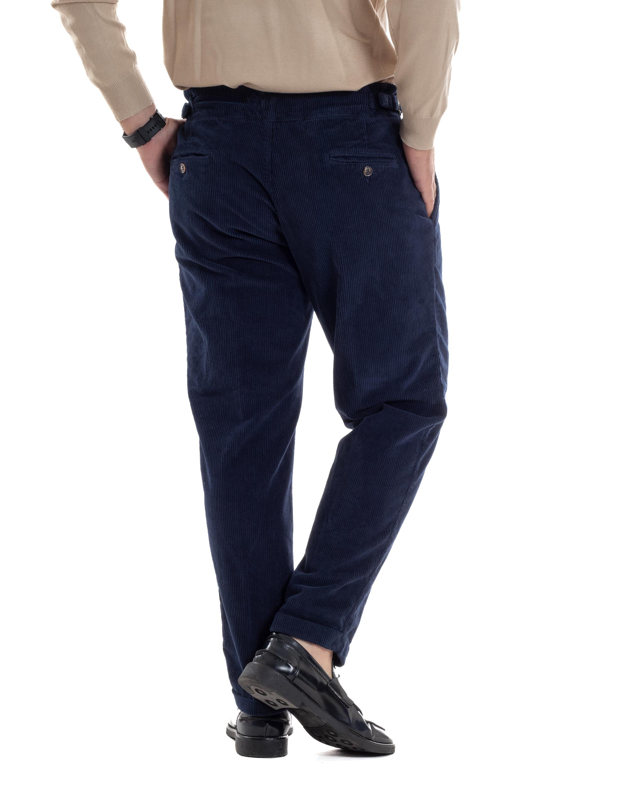 Pantaloni Blu Uomo Velluto Tasca America Pantaloni Uomo Classico Con Pinces Vita Alta Gurkha Pants Abbottonatura Allungata Fibbie Casual GIOSAL-P6207A