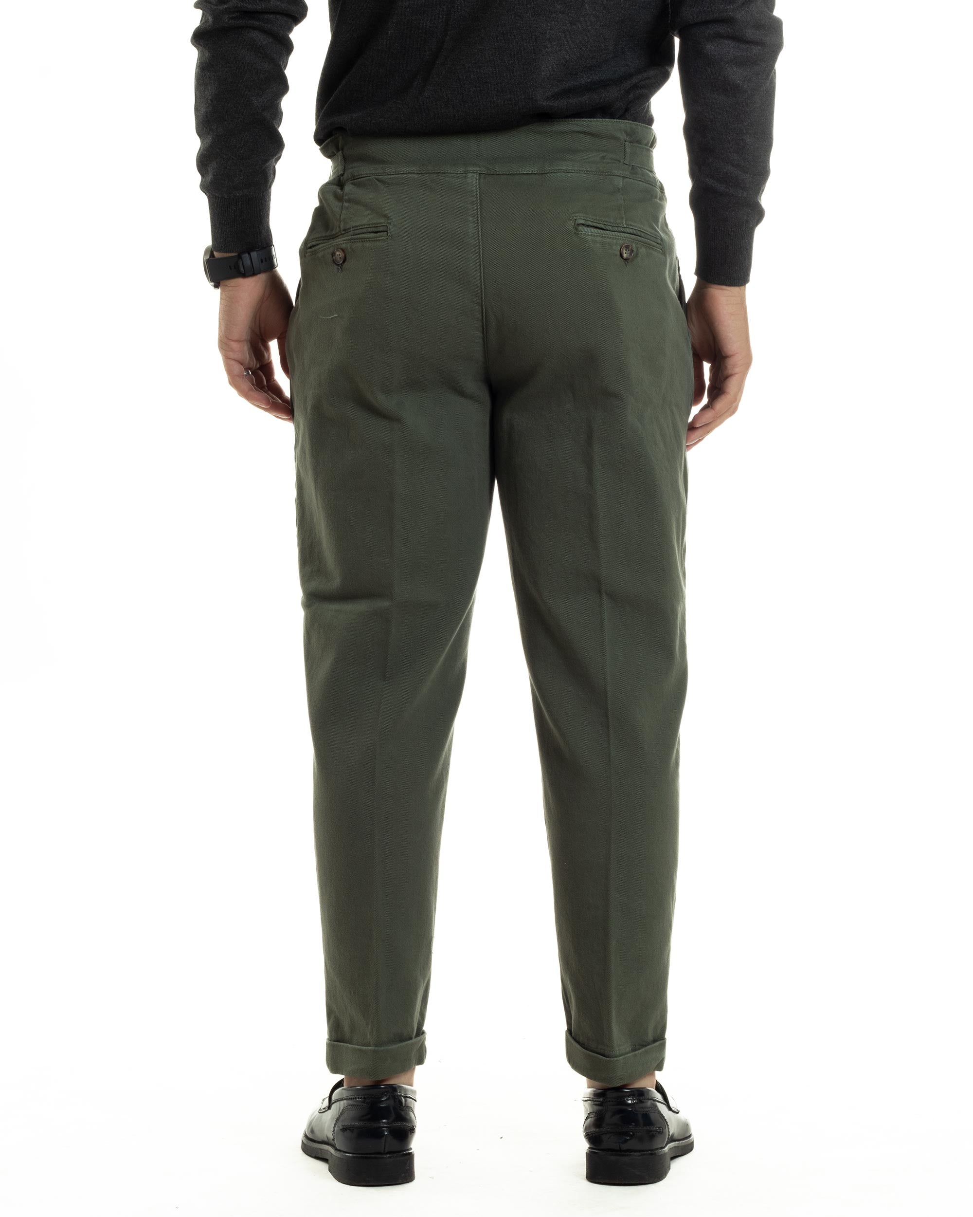 Pantaloni Verde Uomo Tasca America Pantaloni Uomo Classico Con Pinces Vita Alta Gurkha Pants Abbottonatura Allungata Fibbie Casual GIOSAL-P6209A