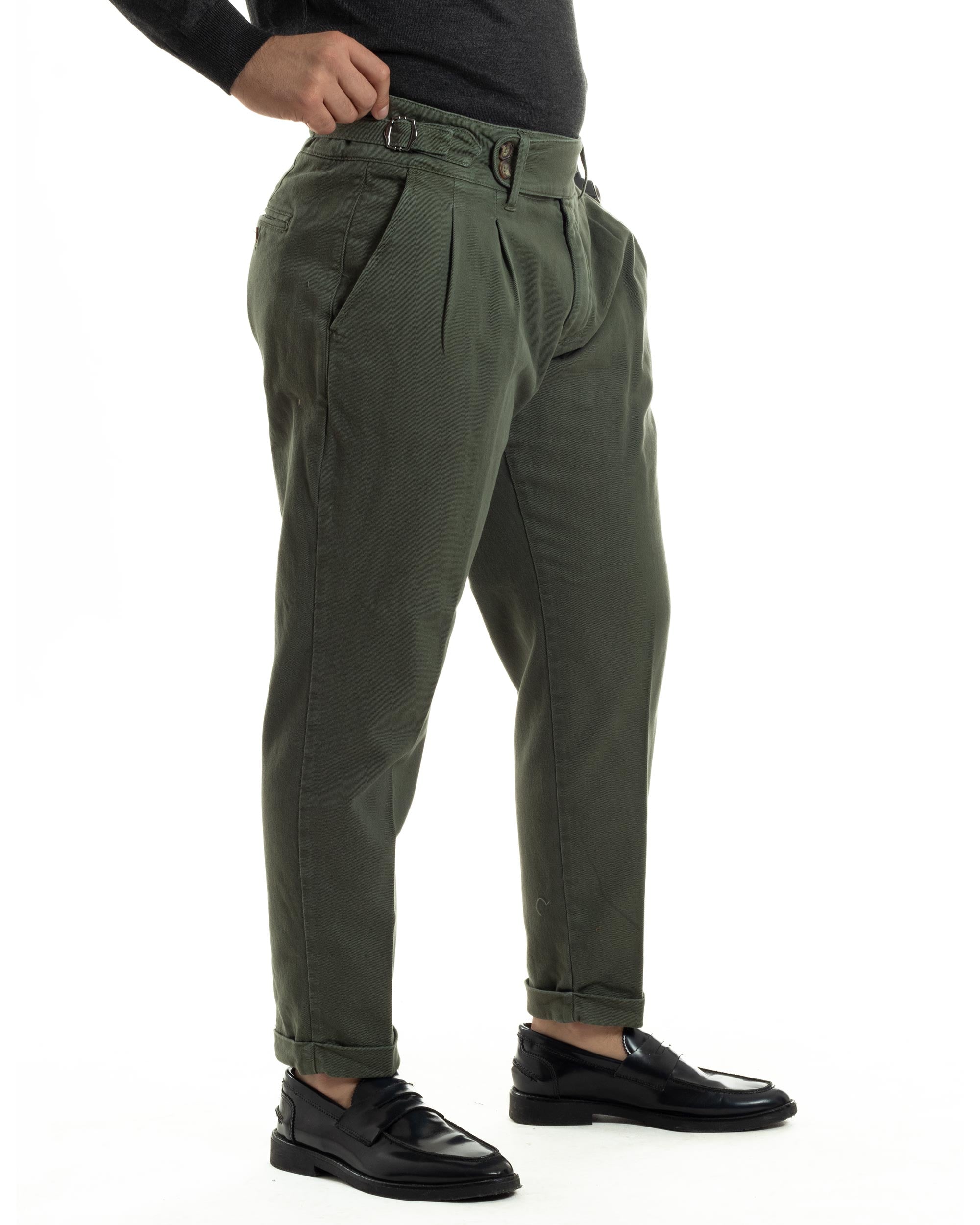 Pantaloni Verde Uomo Tasca America Pantaloni Uomo Classico Con Pinces Vita Alta Gurkha Pants Abbottonatura Allungata Fibbie Casual GIOSAL-P6209A