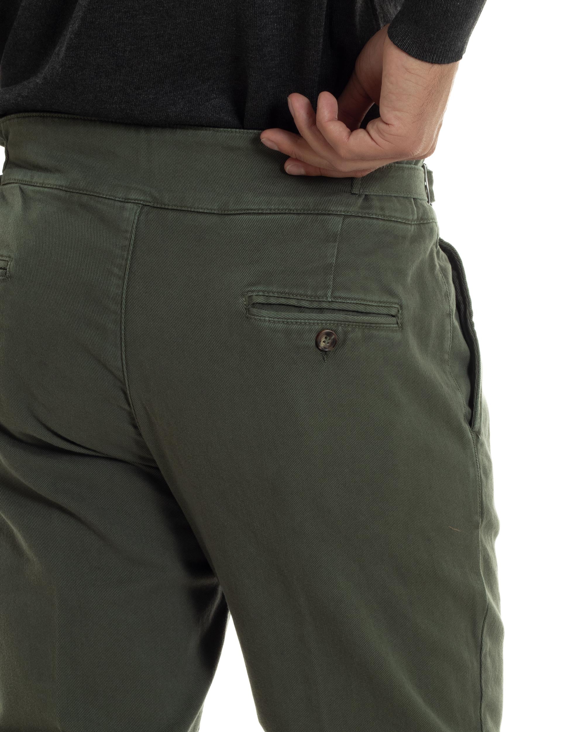 Pantaloni Verde Uomo Tasca America Pantaloni Uomo Classico Con Pinces Vita Alta Gurkha Pants Abbottonatura Allungata Fibbie Casual GIOSAL-P6209A