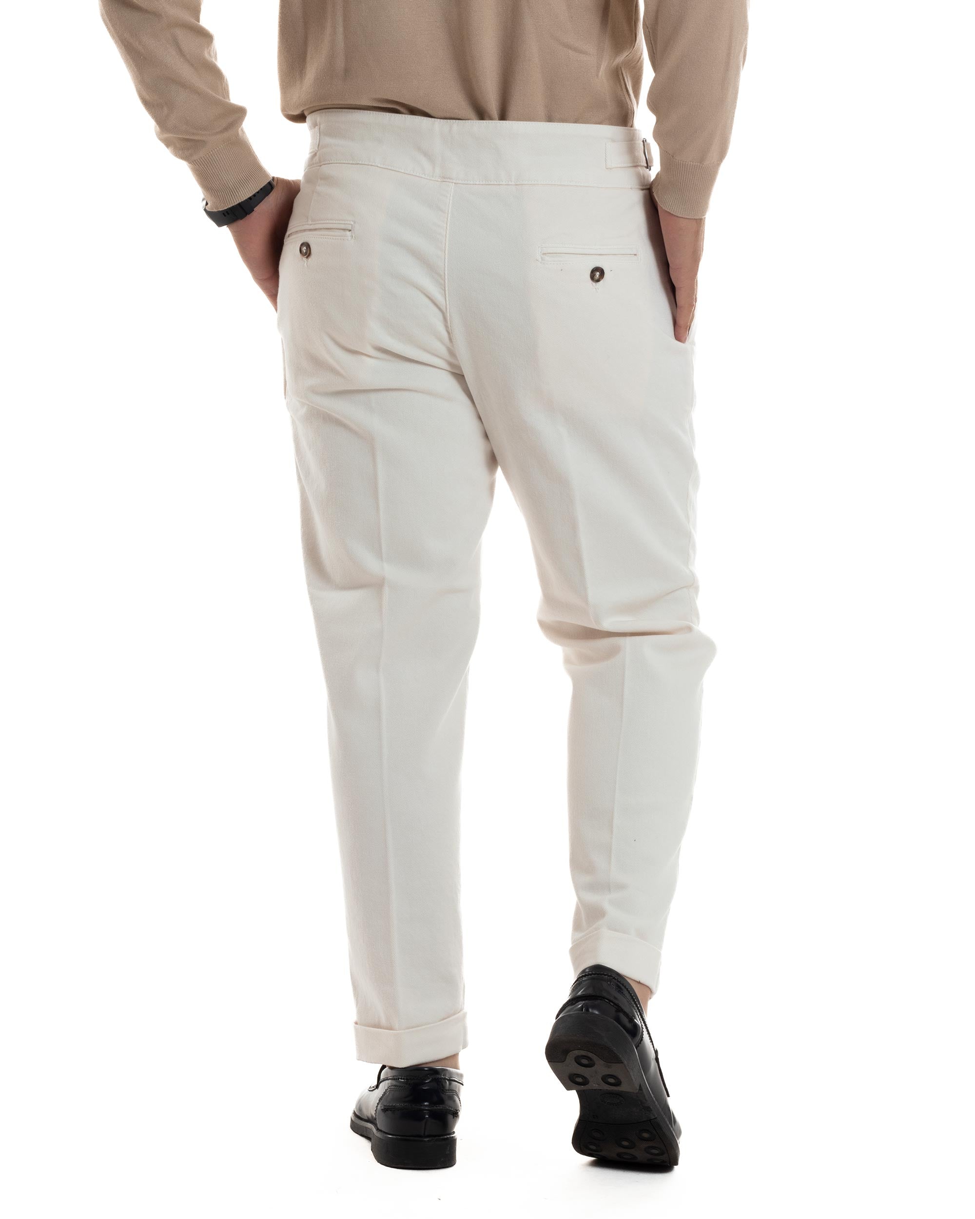 Pantaloni Bianco Uomo Tasca America Pantaloni Uomo Classico Con Pinces Vita Alta Gurkha Pants Abbottonatura Allungata Fibbie Casual GIOSAL-P6211A