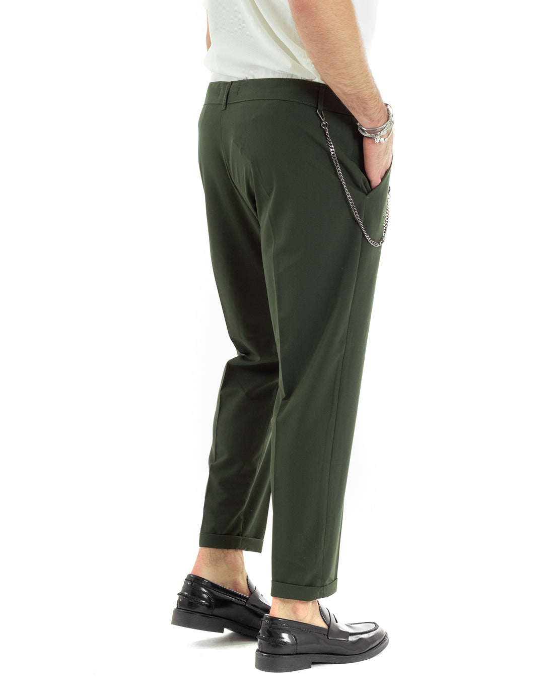 Pantaloni Uomo Viscosa Tasca America Classico Abbottonatura Allungata Casual Verde GIOSAL-P6212A