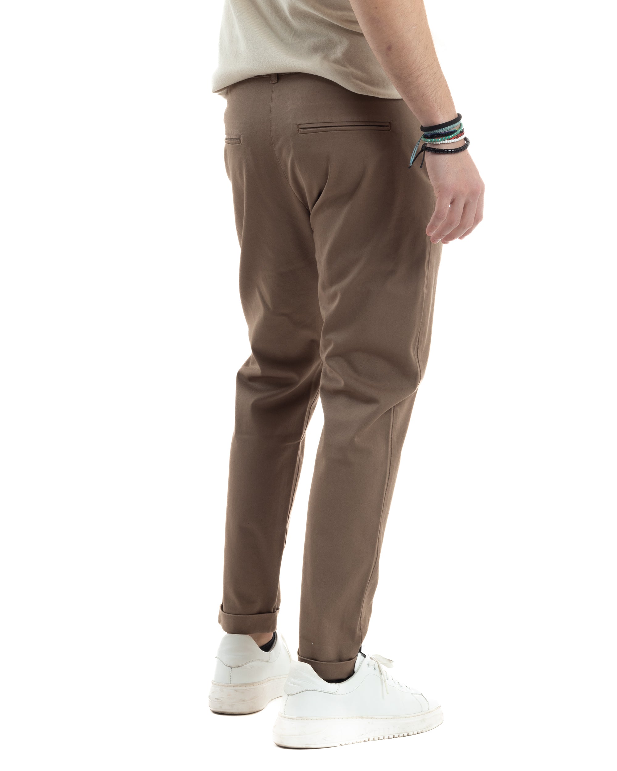 Pantaloni Uomo Tasca America Classico Abbottonatura Allungata Casual Basic Tinta Unita Tortora GIOSAL-P6213A