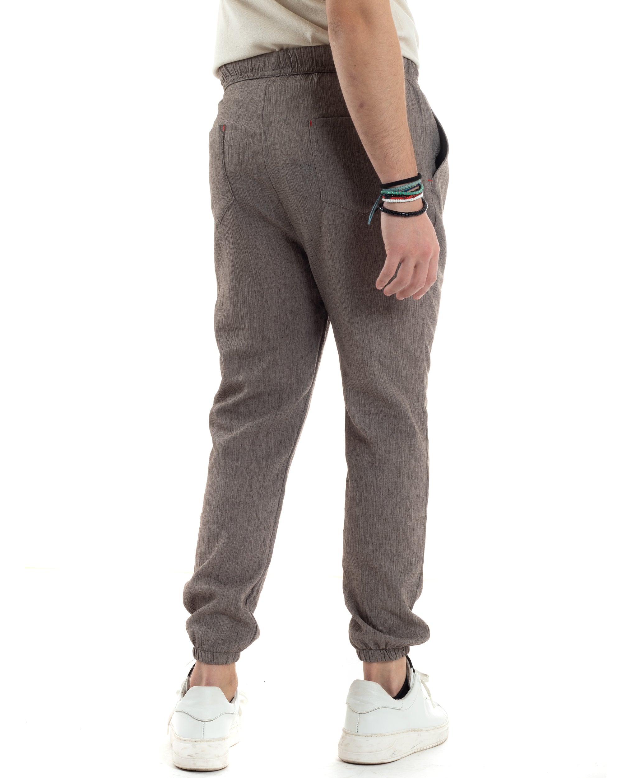 Pantalaccio Uomo Pantaloni Con Elastico Regular Fit Coulisse Casual Tinta Unita Tortora Melangiato GIOSAL-P6215A