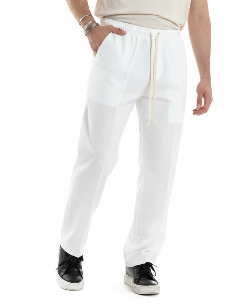 Pantaloni Uomo Pantalaccio Morbido Viscosa Baggy Fondo Largo Bianco P6223A