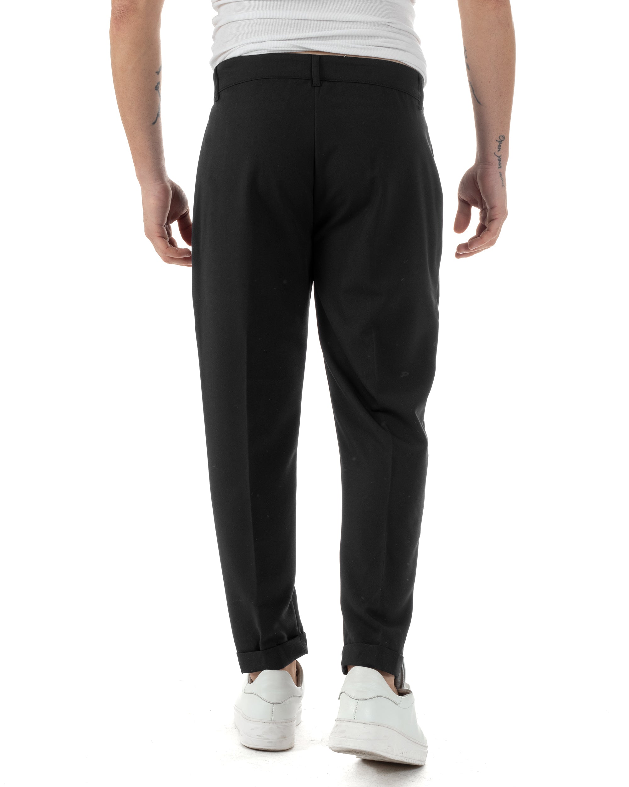 Pantaloni Uomo Viscosa Tasca America Classico Abbottonatura Allungata Casual Nero GIOSAL-P6252A