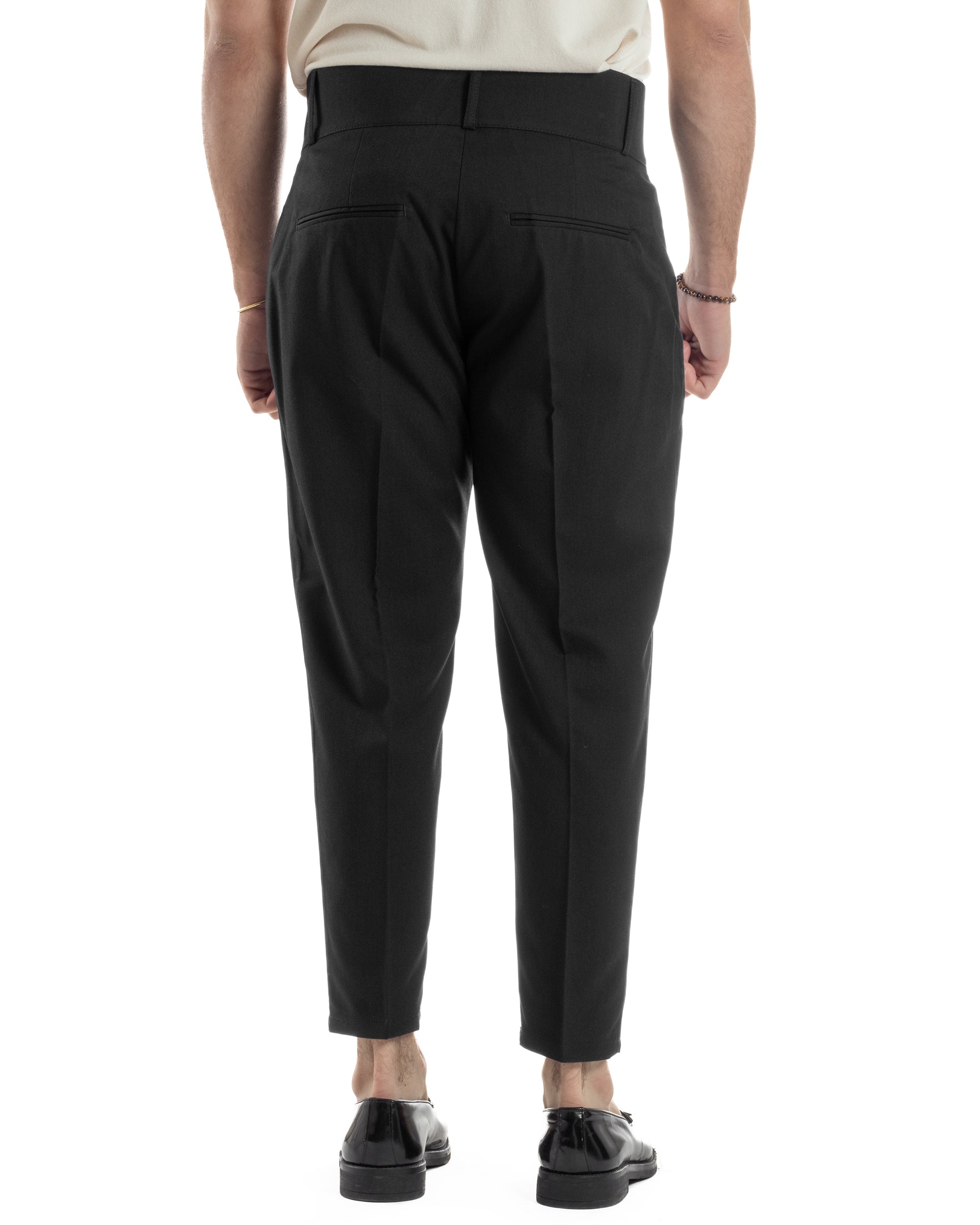 Pantaloni Uomo Vita Alta Con Pinces Classico Bustino Abbottonatura Allungata Casual Viscosa Estivo Nero GIOSAL-P6274A