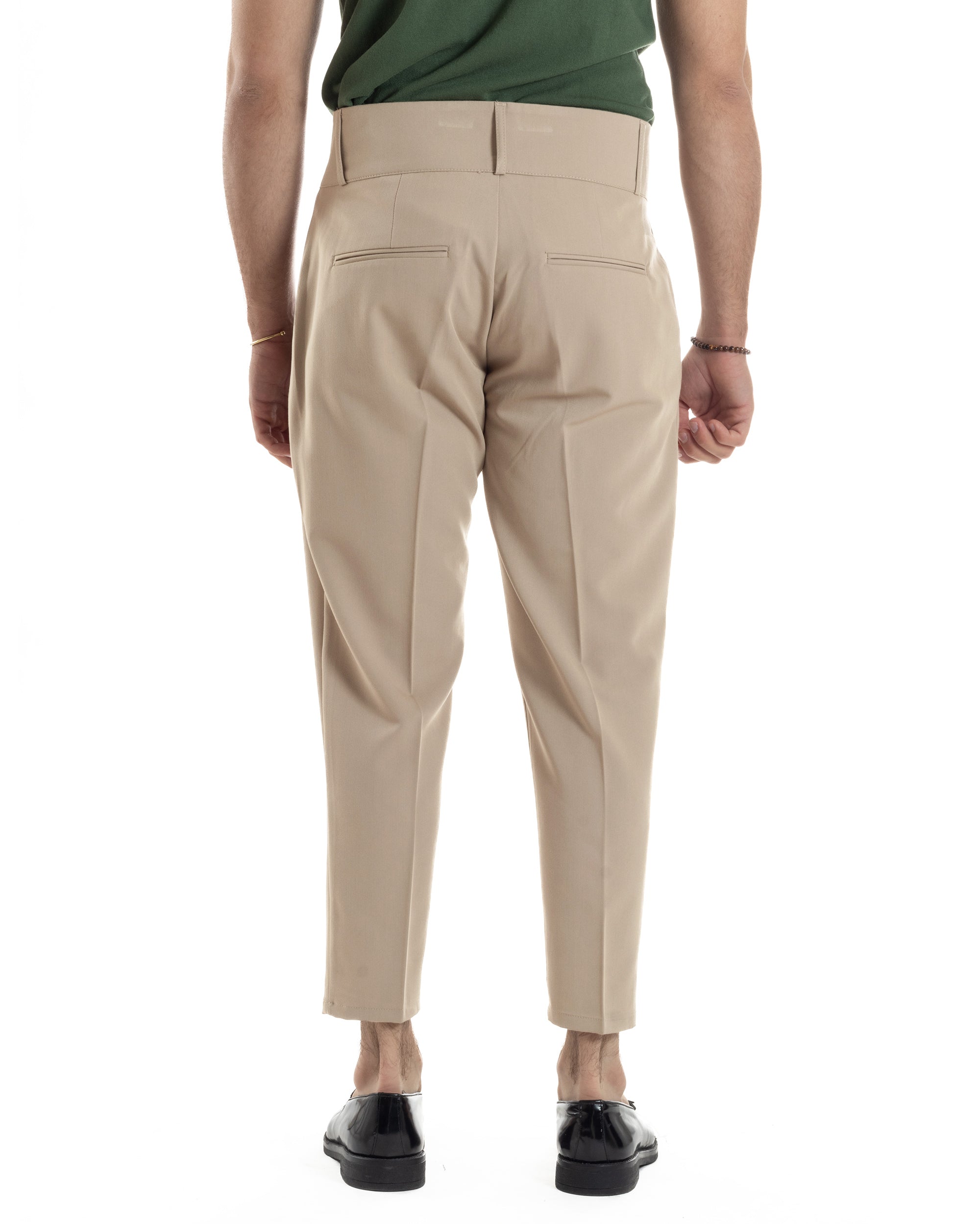 Pantaloni Uomo Vita Alta Con Pinces Classico Bustino Abbottonatura Allungata Casual Viscosa Estivo Beige GIOSAL-P6276A