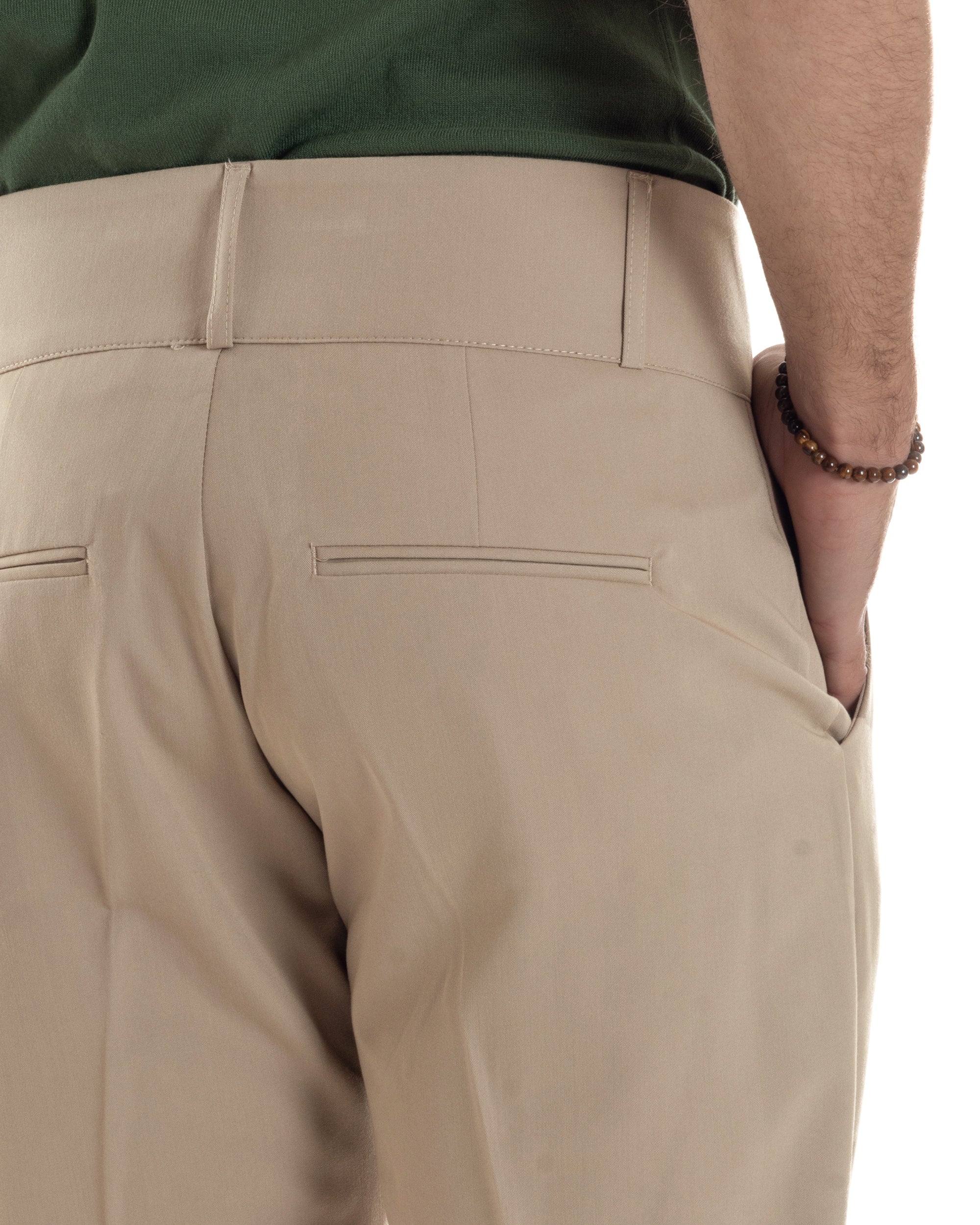 Pantaloni Uomo Vita Alta Con Pinces Classico Bustino Abbottonatura Allungata Casual Viscosa Estivo Beige GIOSAL-P6276A