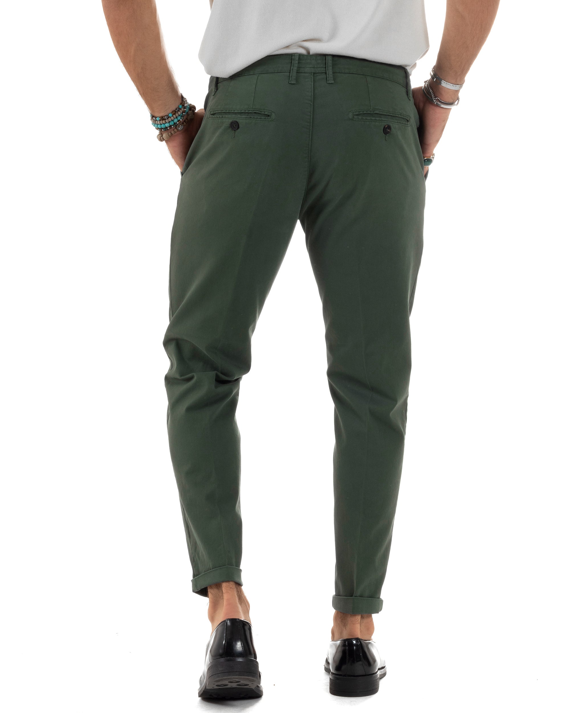 Pantaloni Uomo Cotone Chino Tasca America Capri Basic Sartoriale Slim Fit Casual Verde GIOSAL-P6310A