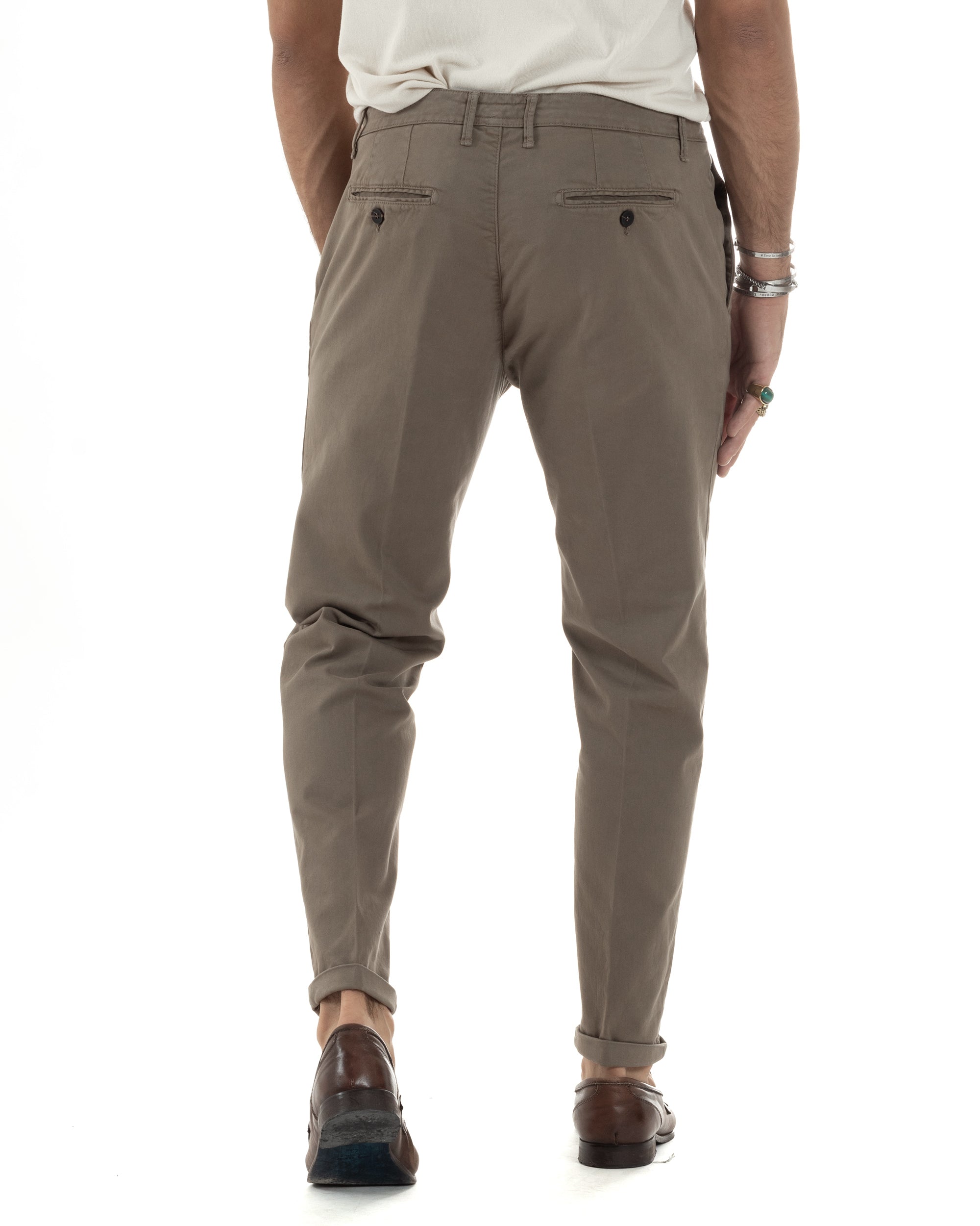 Pantaloni Uomo Cotone Chino Tasca America Capri Basic Sartoriale Slim Fit Casual Fango GIOSAL-P6312A