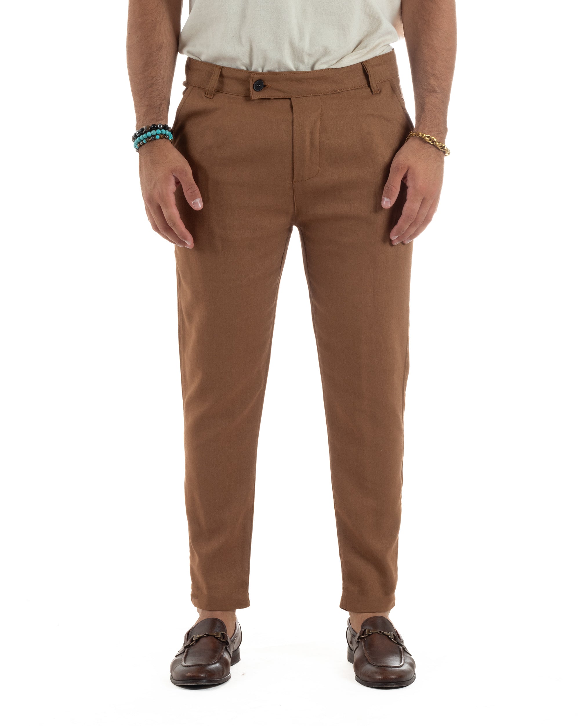 Pantaloni Lino Sartoriale Abbottonatura Allungata P6331A