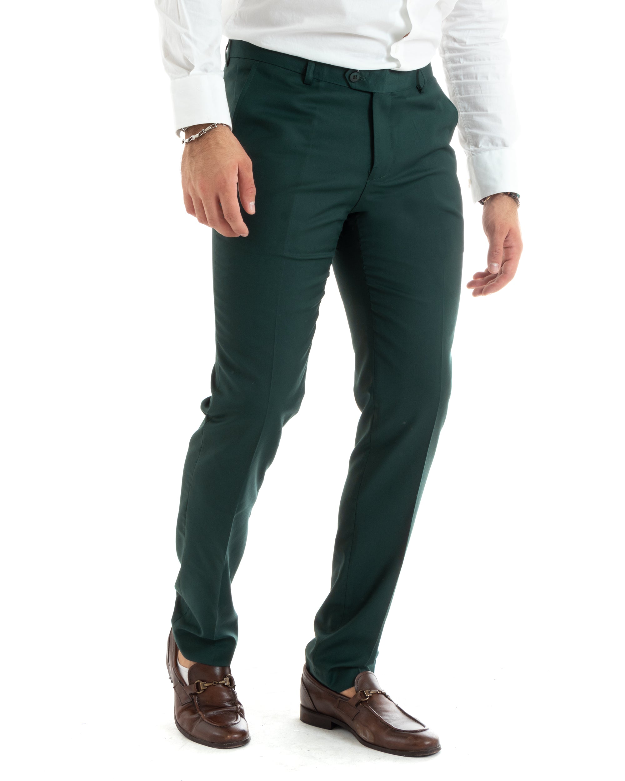 Pantaloni Uomo Viscosa Tasche America Elegante Classico Basic Tinta Unita Verde GIOSAL-P6334A