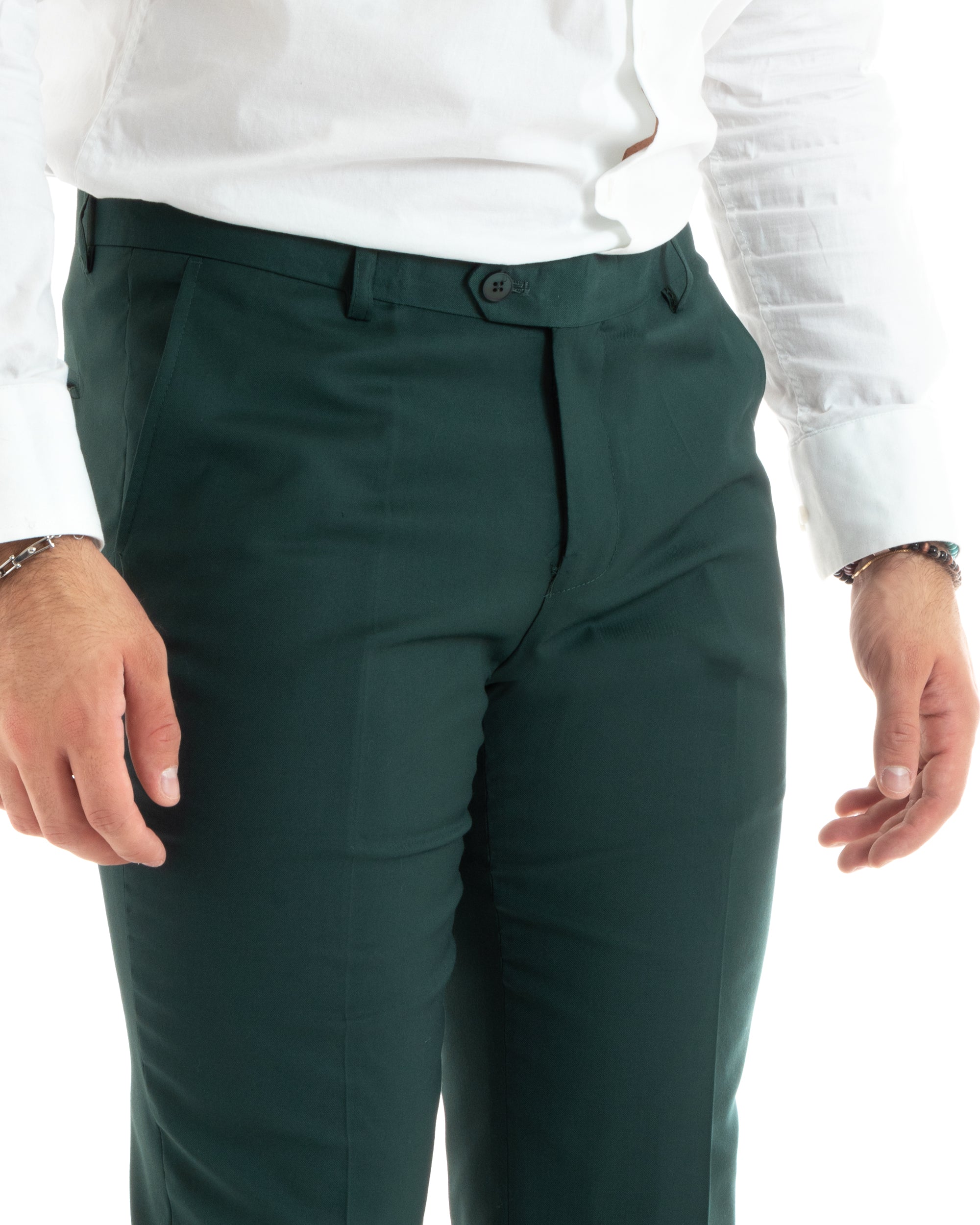 Pantaloni Uomo Viscosa Tasche America Elegante Classico Basic Tinta Unita Verde GIOSAL-P6334A