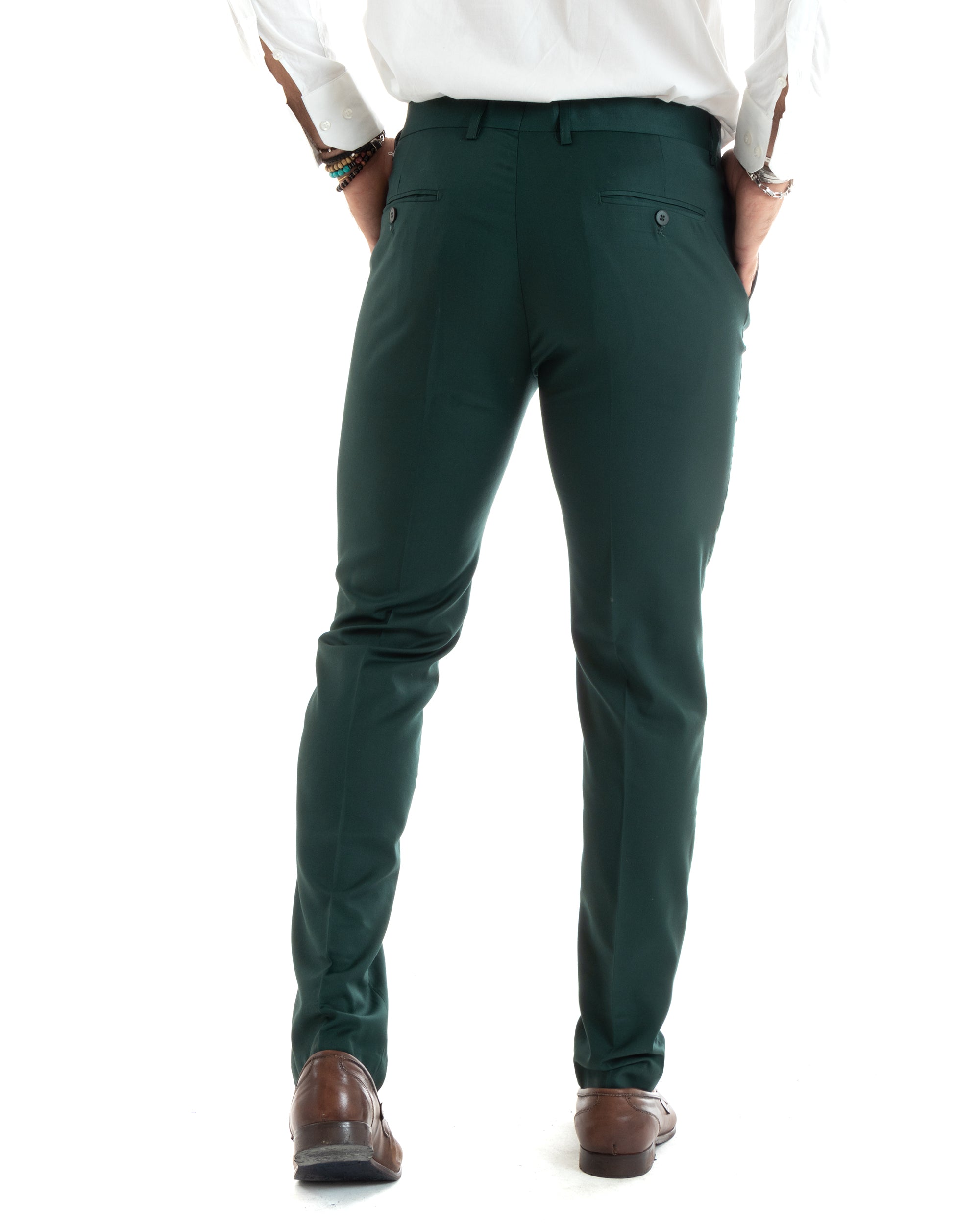 Pantaloni Uomo Viscosa Tasche America Elegante Classico Basic Tinta Unita Verde GIOSAL-P6334A