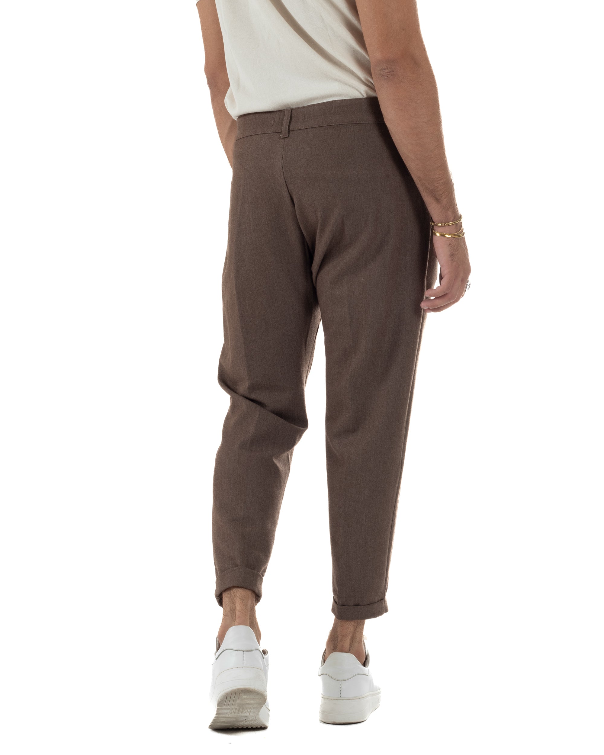 Pantaloni Uomo Viscosa Tasca America Classico Abbottonatura Allungata Casual Marrone GIOSAL-P6338A