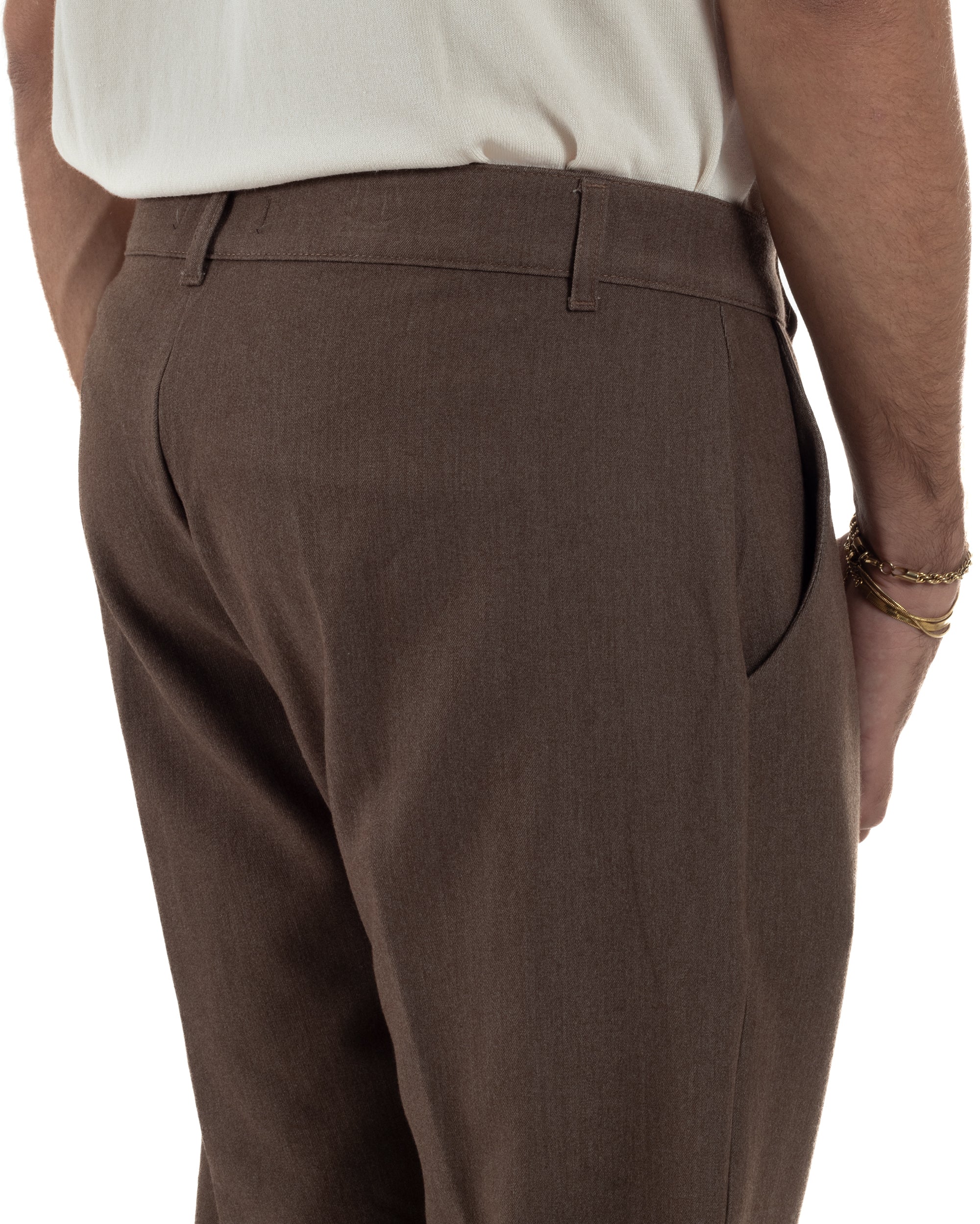 Pantaloni Uomo Viscosa Tasca America Classico Abbottonatura Allungata Casual Marrone GIOSAL-P6338A
