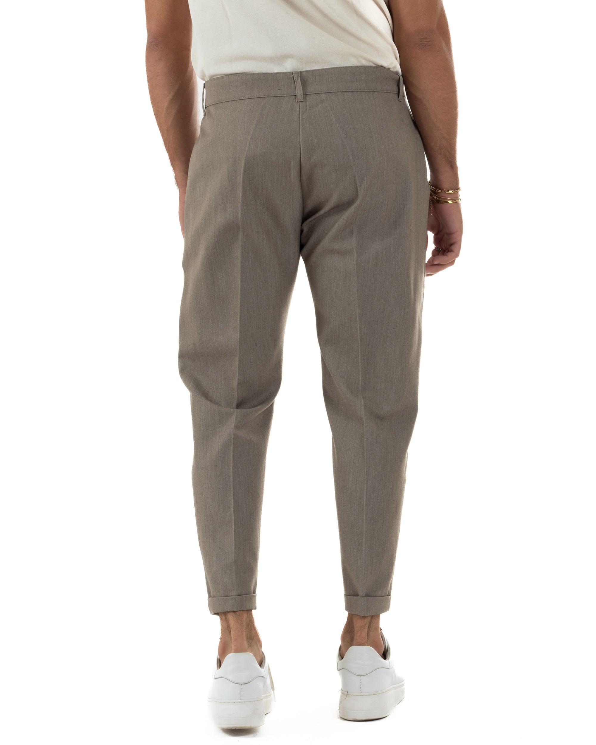 Pantaloni Uomo Viscosa Tasca America Classico Abbottonatura Allungata Casual Beige Melangiato GIOSAL-P6339A