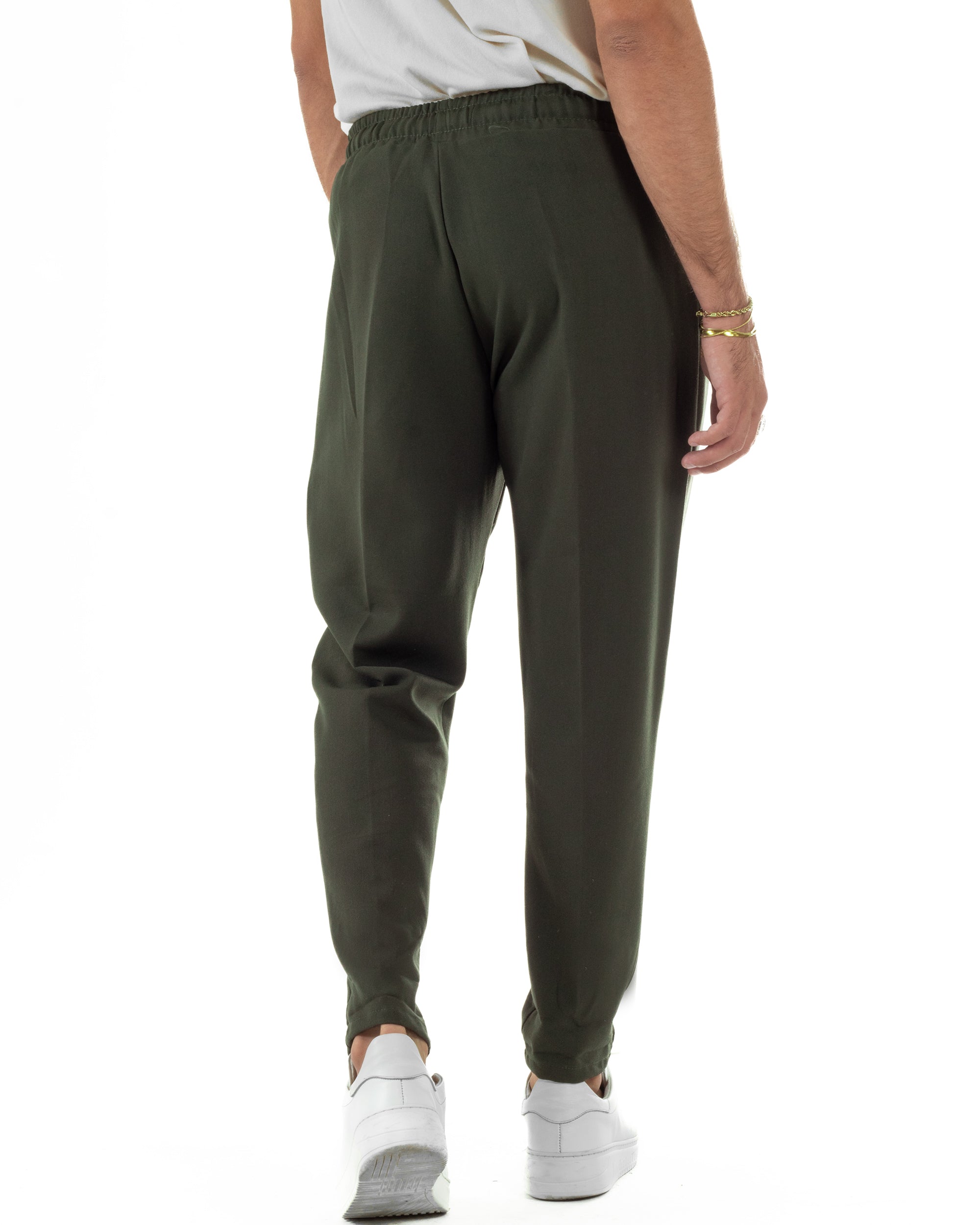 Pantaloni Uomo Pantalaccio Viscosa Morbido Regular Fit Coulisse Elastico Casual Tinta Unita Verde GIOSAL-P6340A