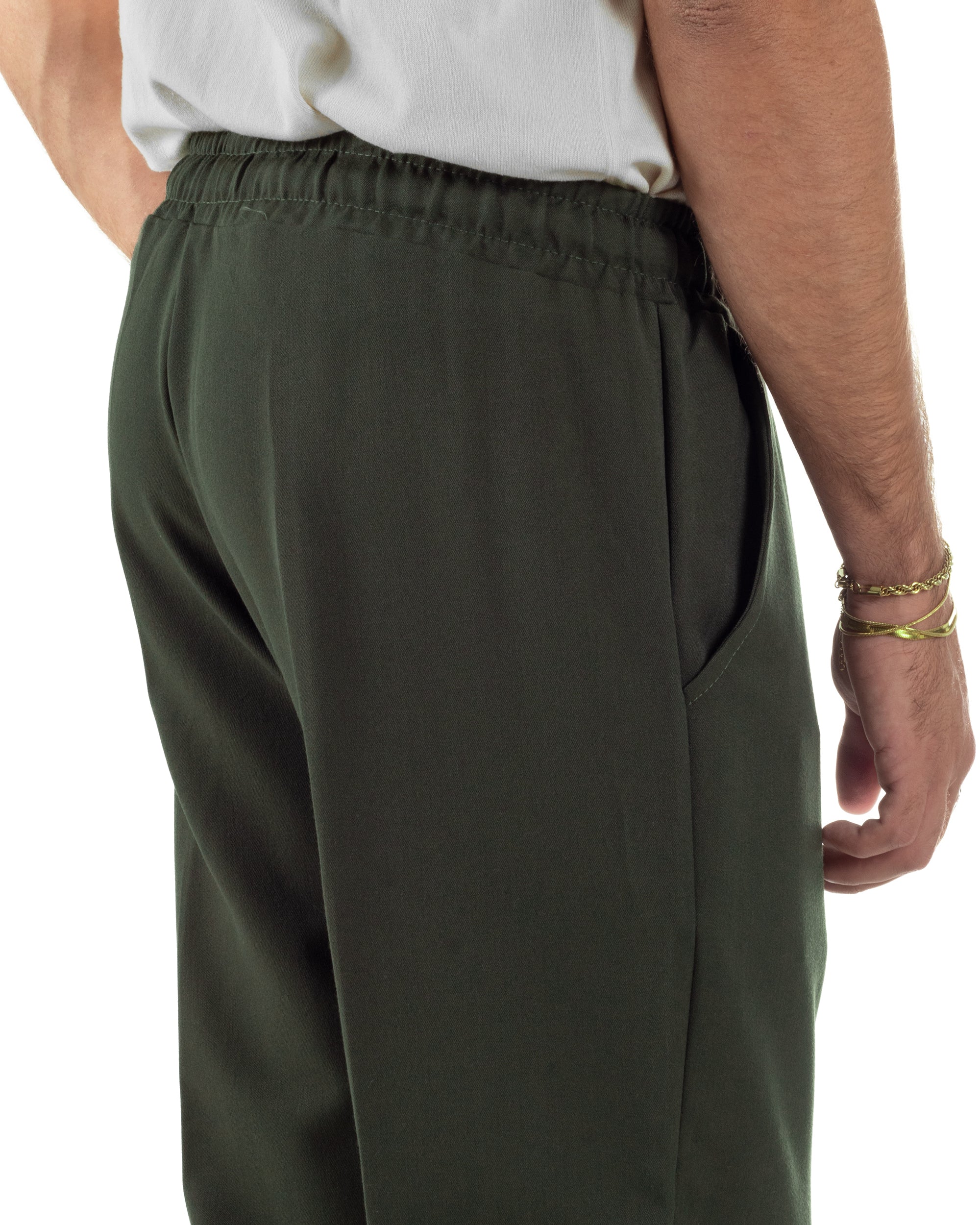 Pantaloni Uomo Pantalaccio Viscosa Morbido Regular Fit Coulisse Elastico Casual Tinta Unita Verde GIOSAL-P6340A