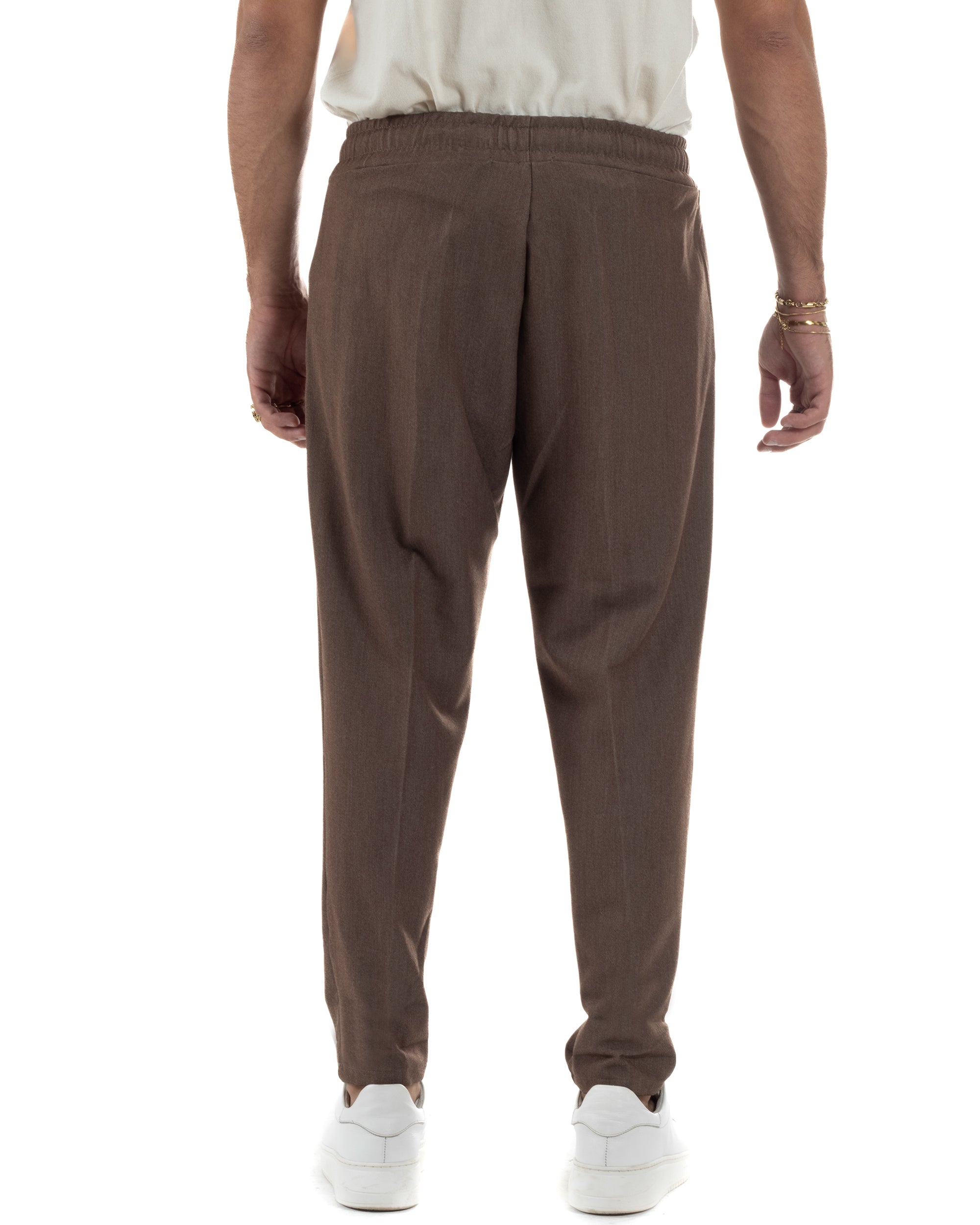 Pantaloni Uomo Pantalaccio Viscosa Morbido Regular Fit Coulisse Elastico Casual Tinta Unita Marrone GIOSAL-P6341A