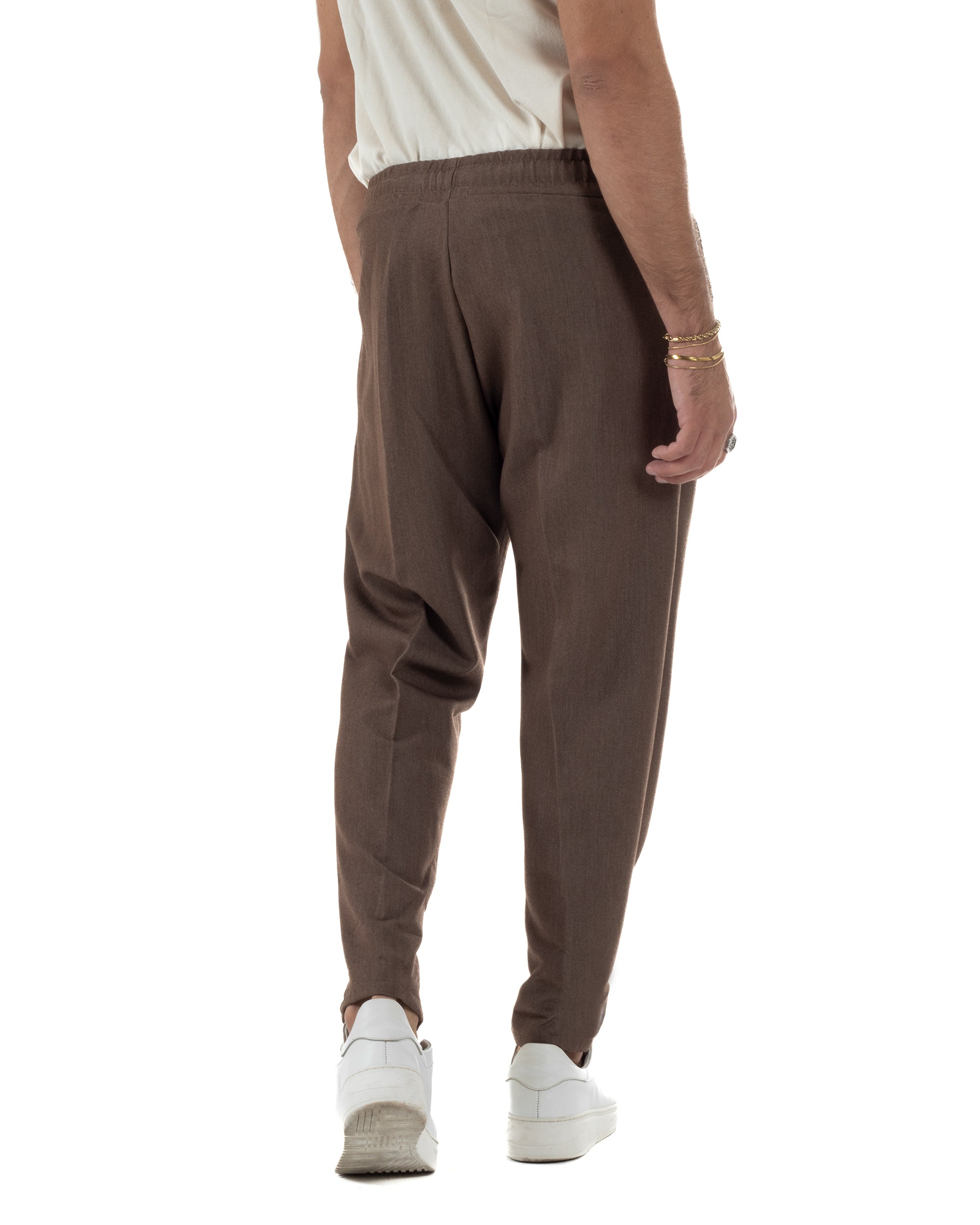 Pantaloni Uomo Pantalaccio Viscosa Morbido Regular Fit Coulisse Elastico Casual Tinta Unita Marrone GIOSAL-P6341A