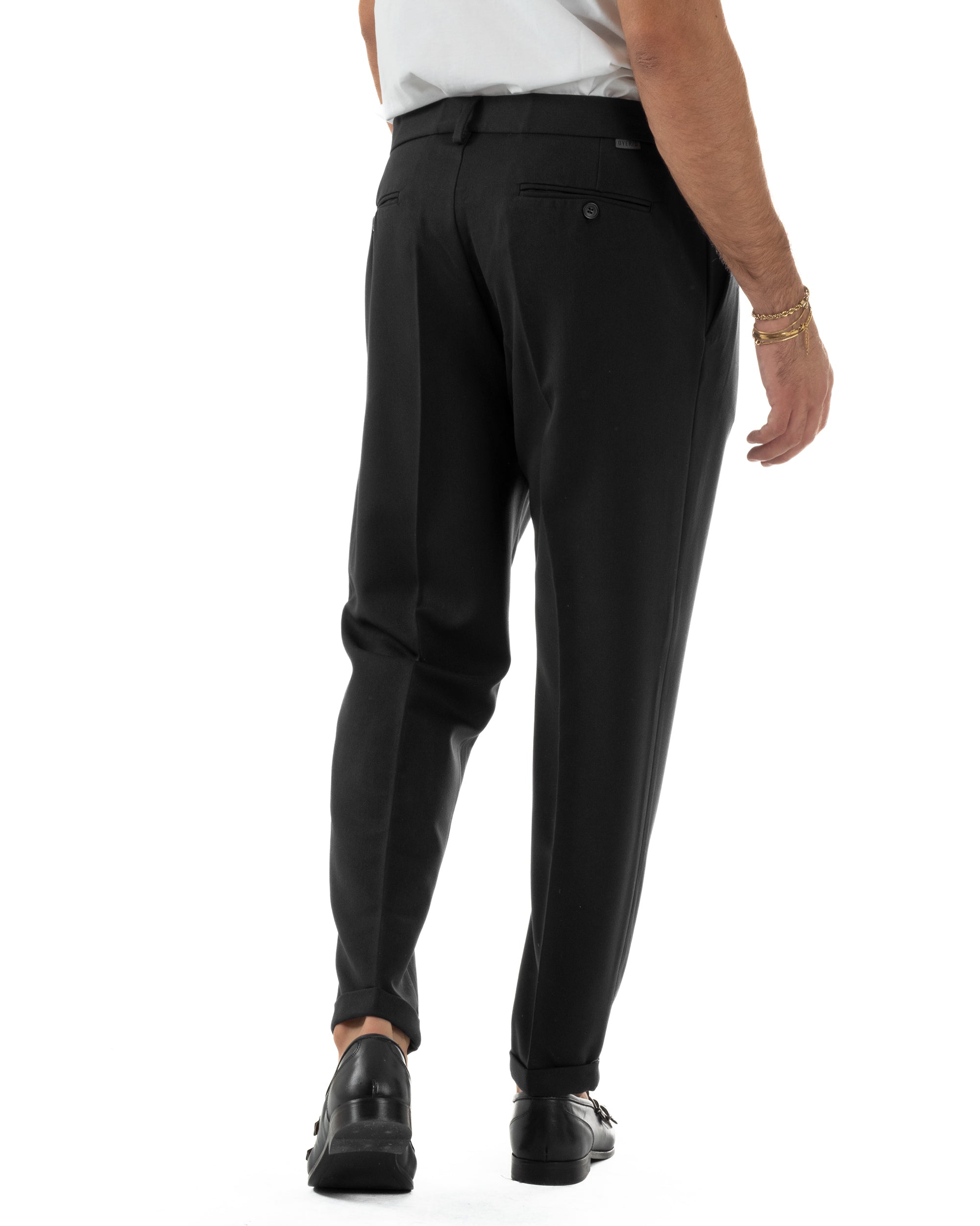 Pantaloni Uomo Viscosa Tasche America Con Pinces Classico Nero Over-D OC1F2W5P15